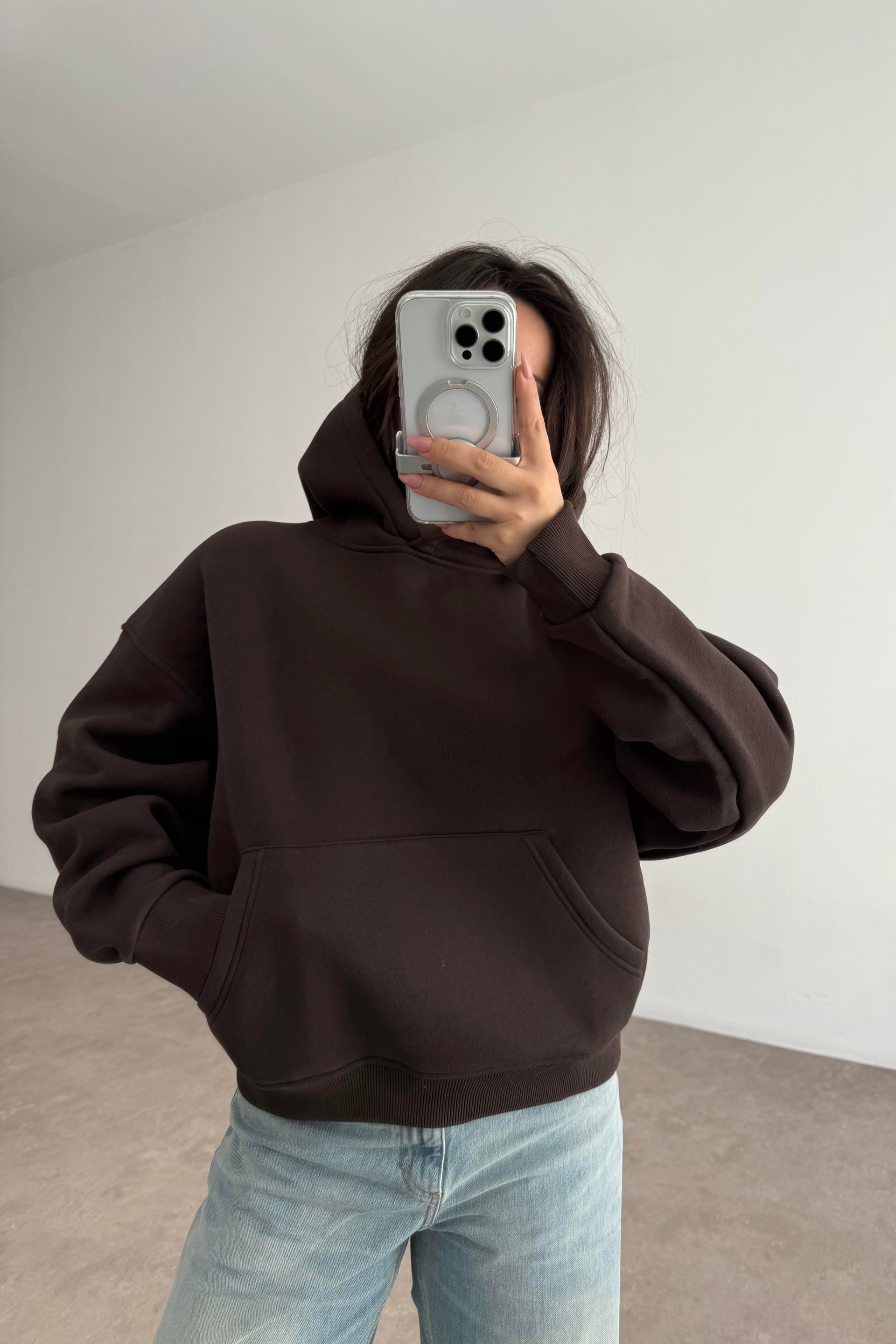 Kapşonlu Şardonlu Sweatshirt