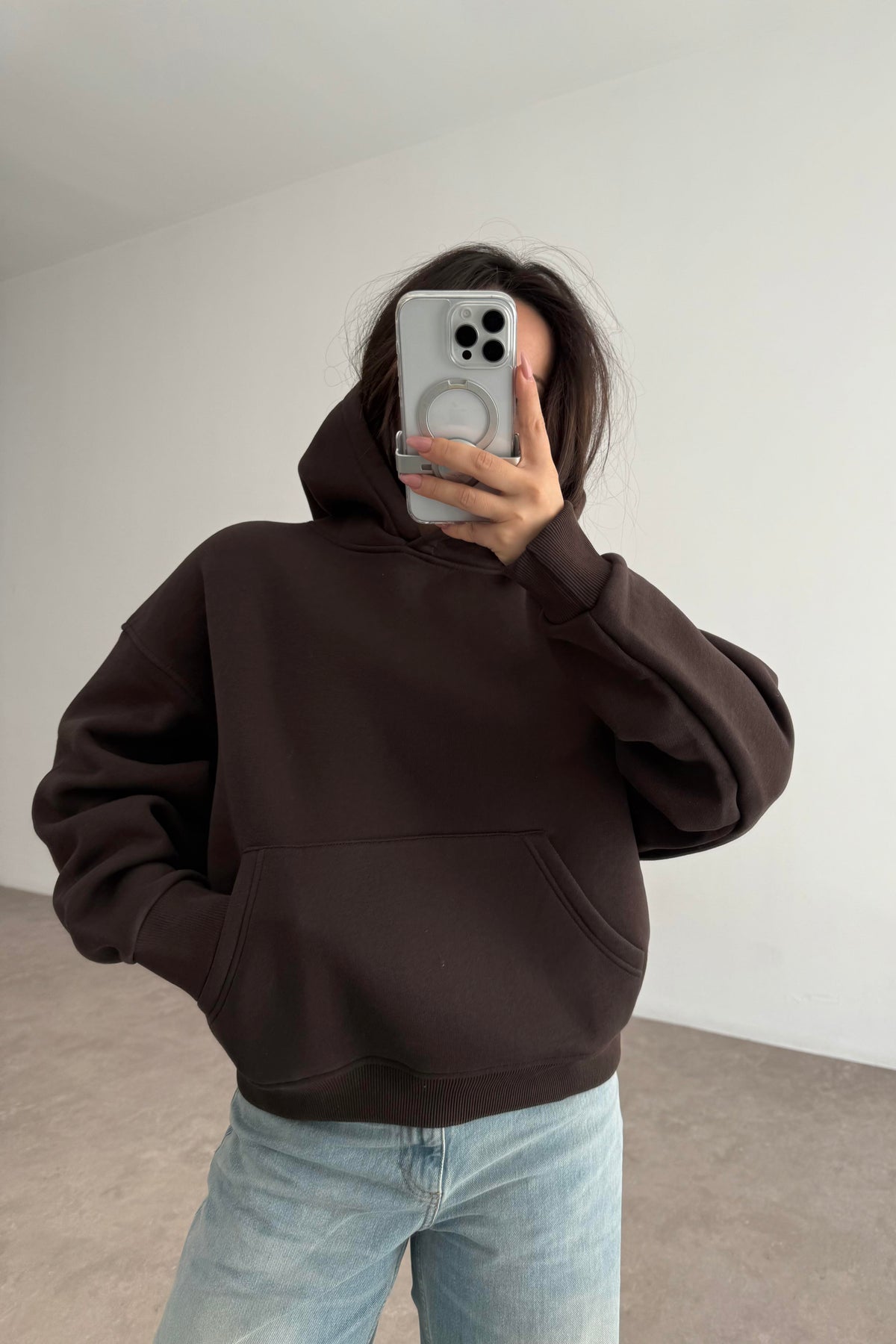 Kapşonlu Şardonlu Sweatshirt
