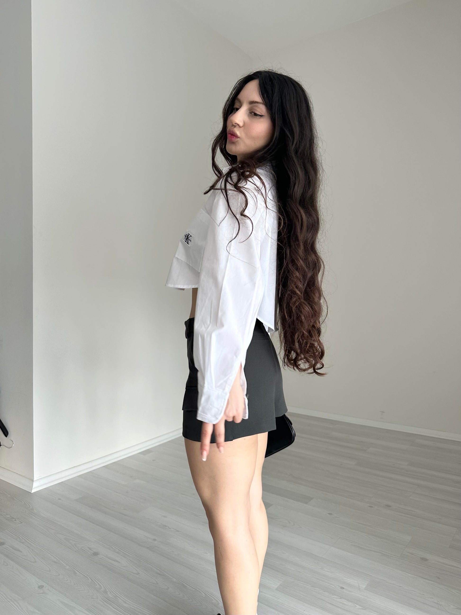 Kare Cepli Crop ck Gömlek