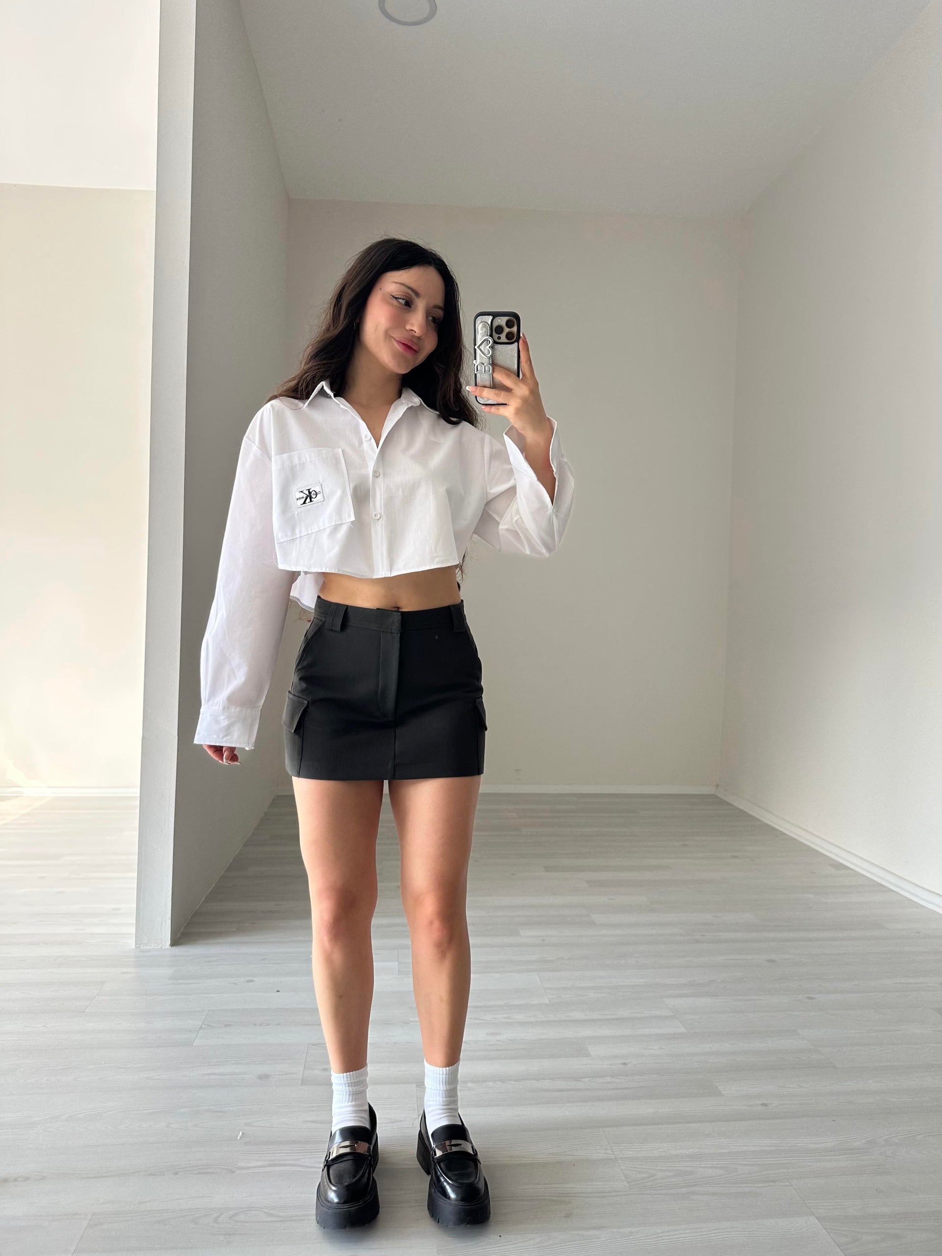 Kare Cepli Crop ck Gömlek