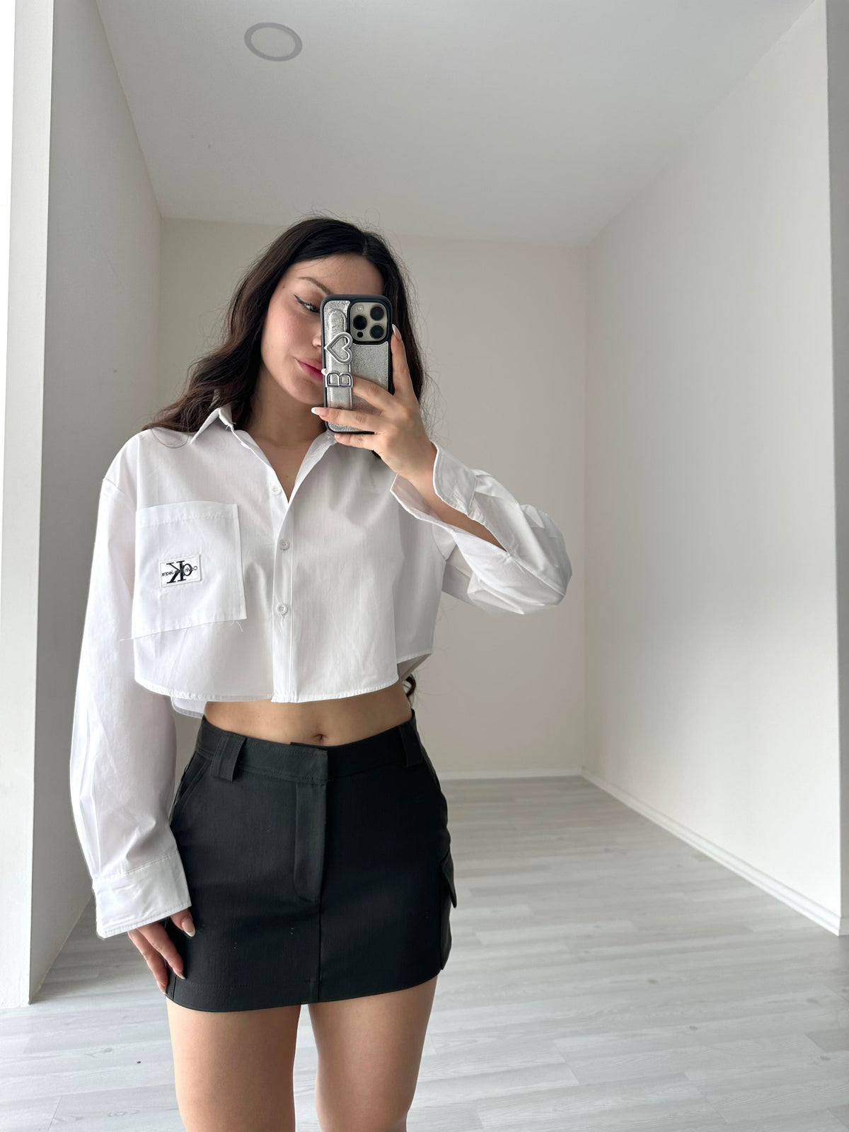 Kare Cepli Crop ck Gömlek