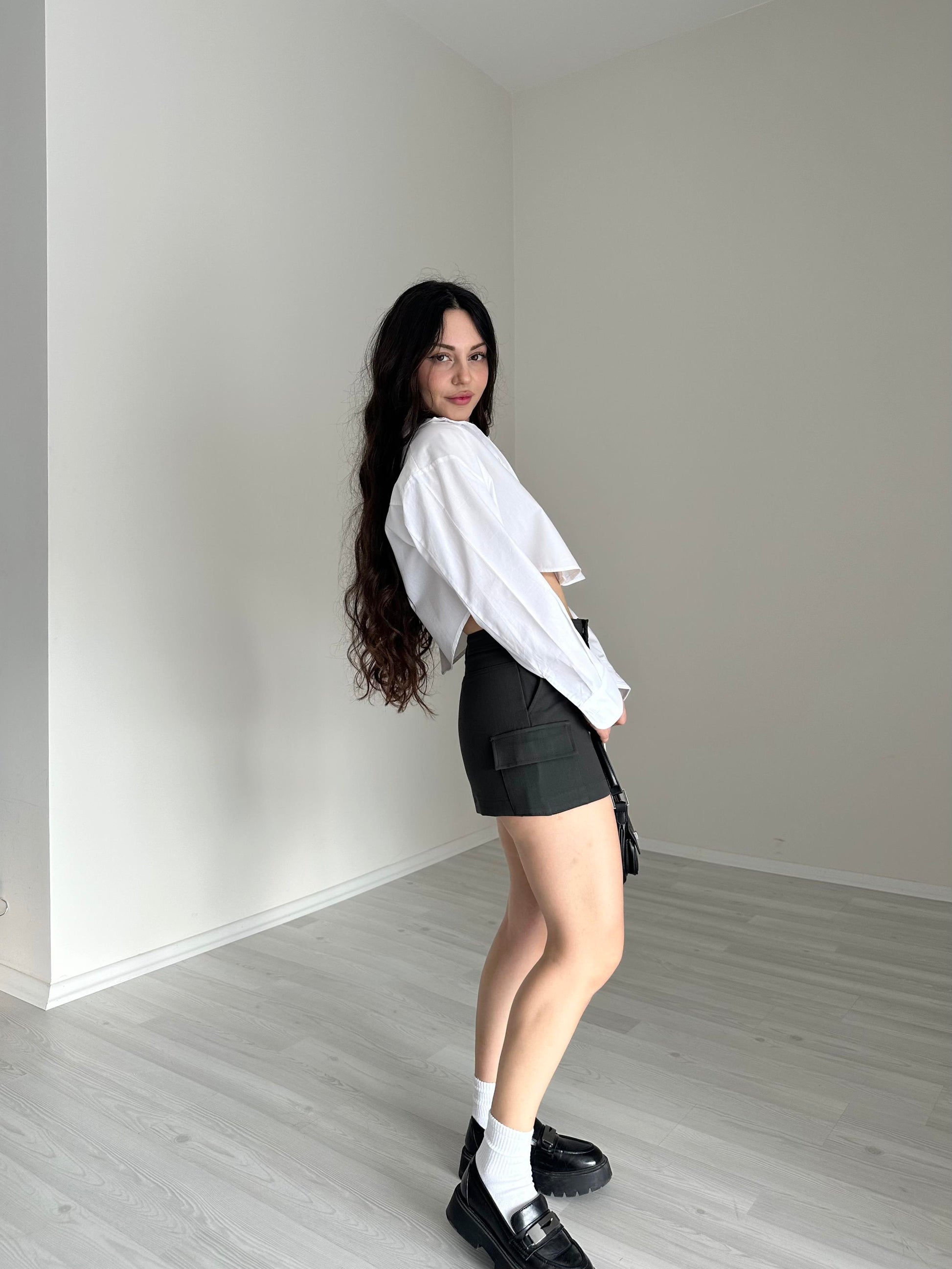 Kare Cepli Crop ck Gömlek