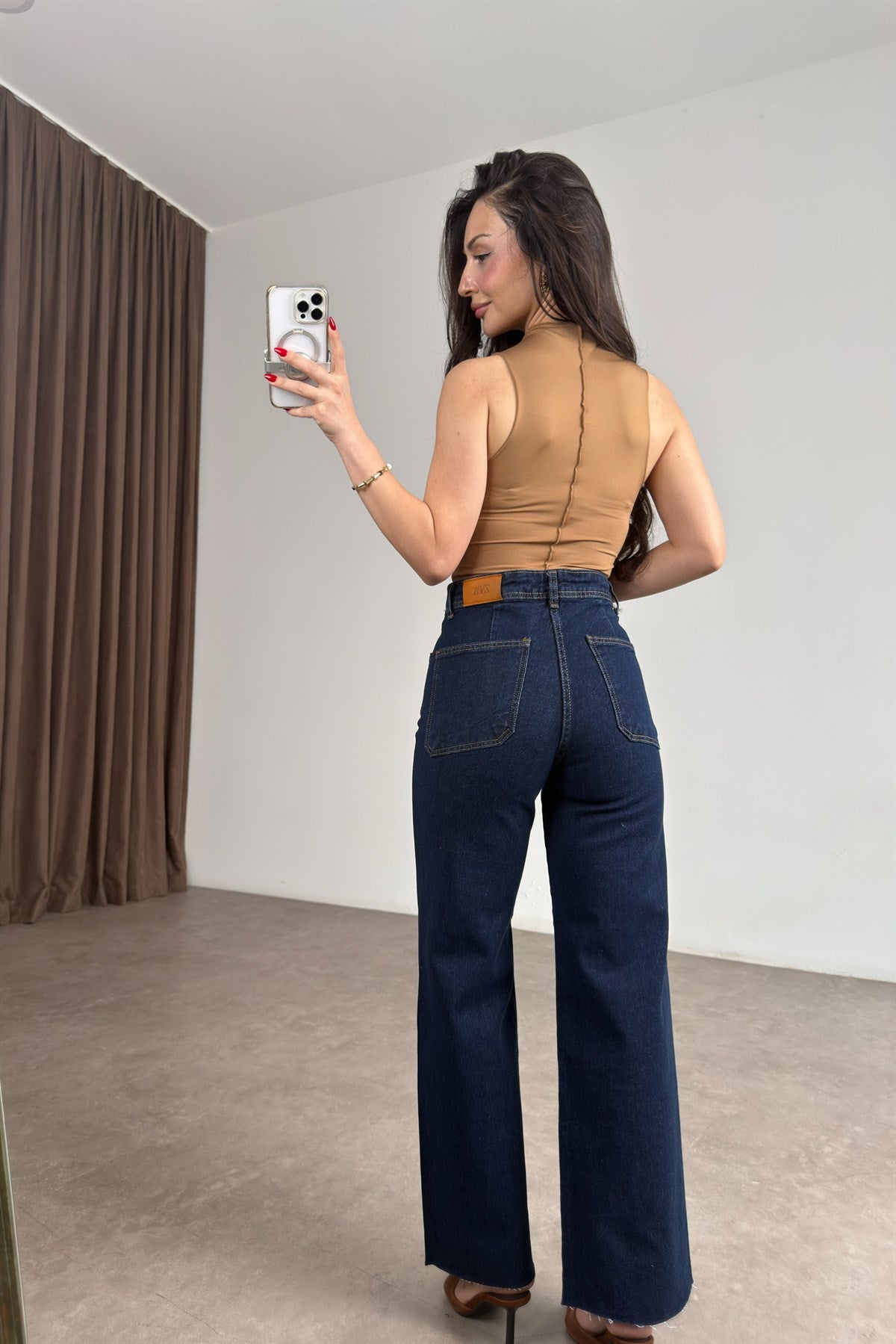 Kare Cepli Straight Bilek Boy Lacivert Jean