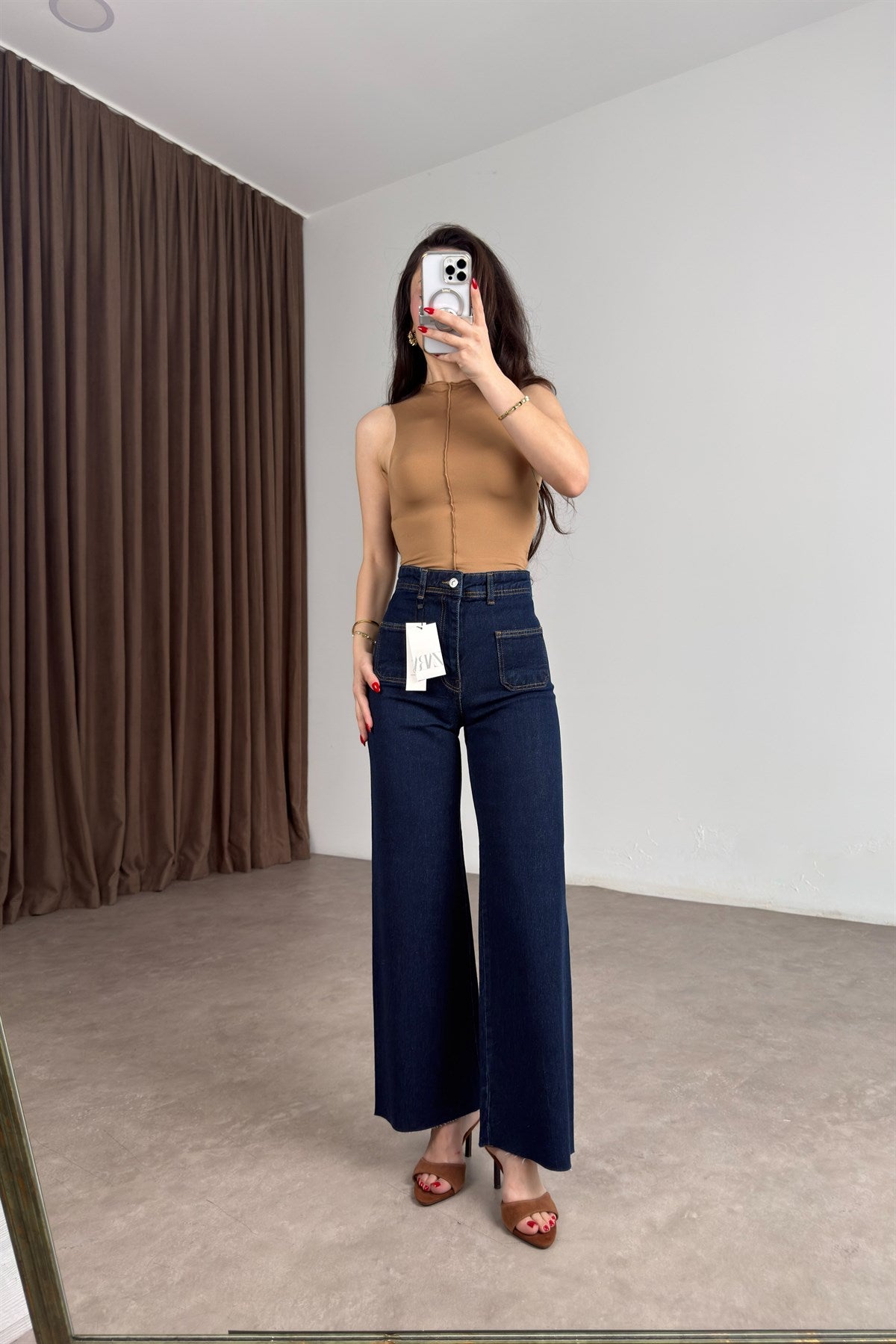Kare Cepli Straight Bilek Boy Lacivert Jean