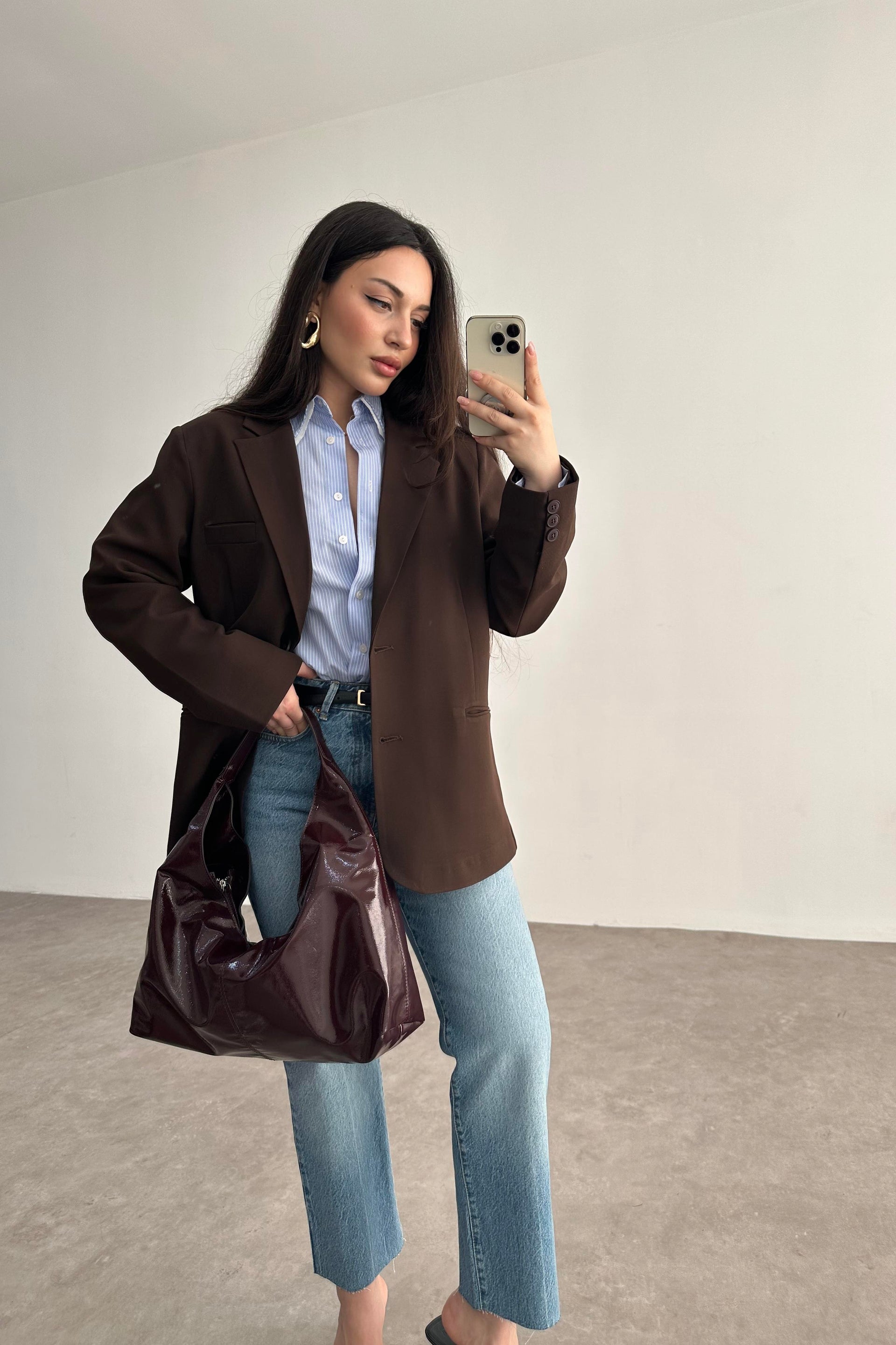 Klasik Kesim Premium Kahve Blazer Ceket