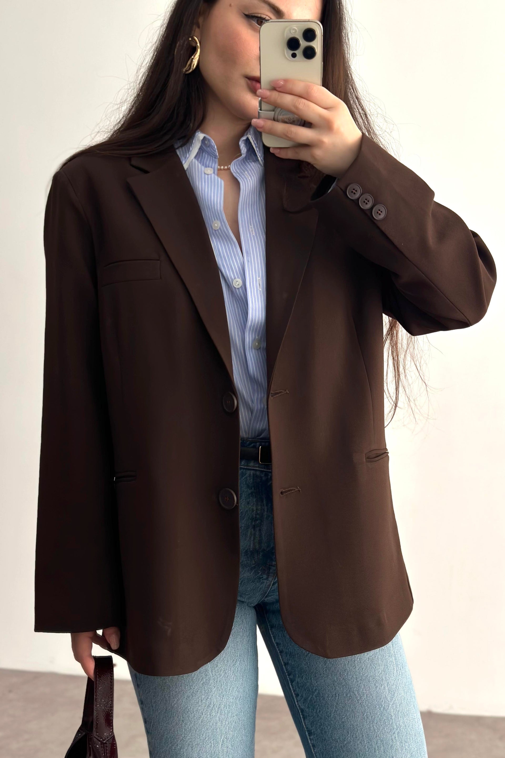 Klasik Kesim Premium Kahve Blazer Ceket