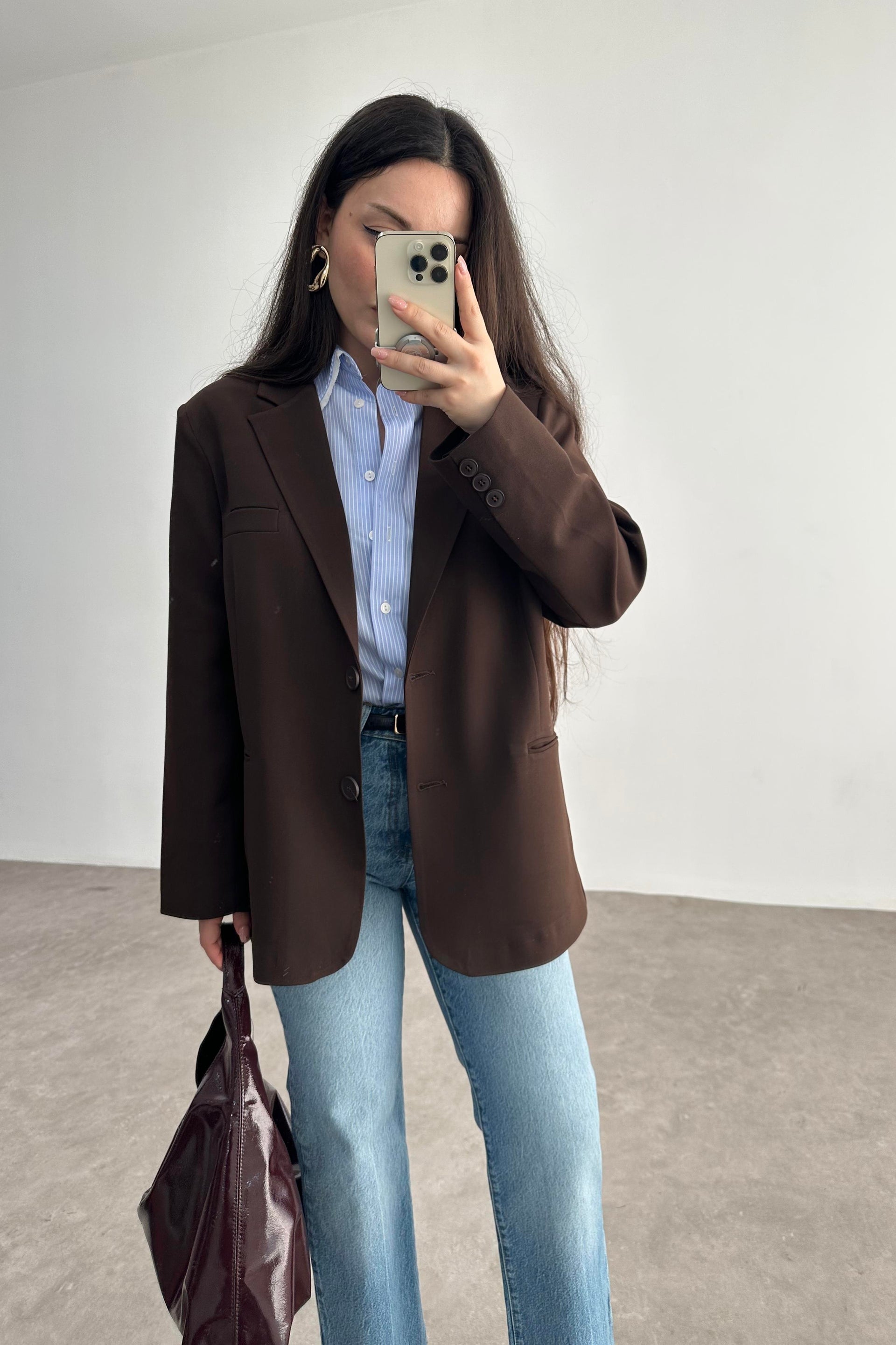 Klasik Kesim Premium Kahve Blazer Ceket