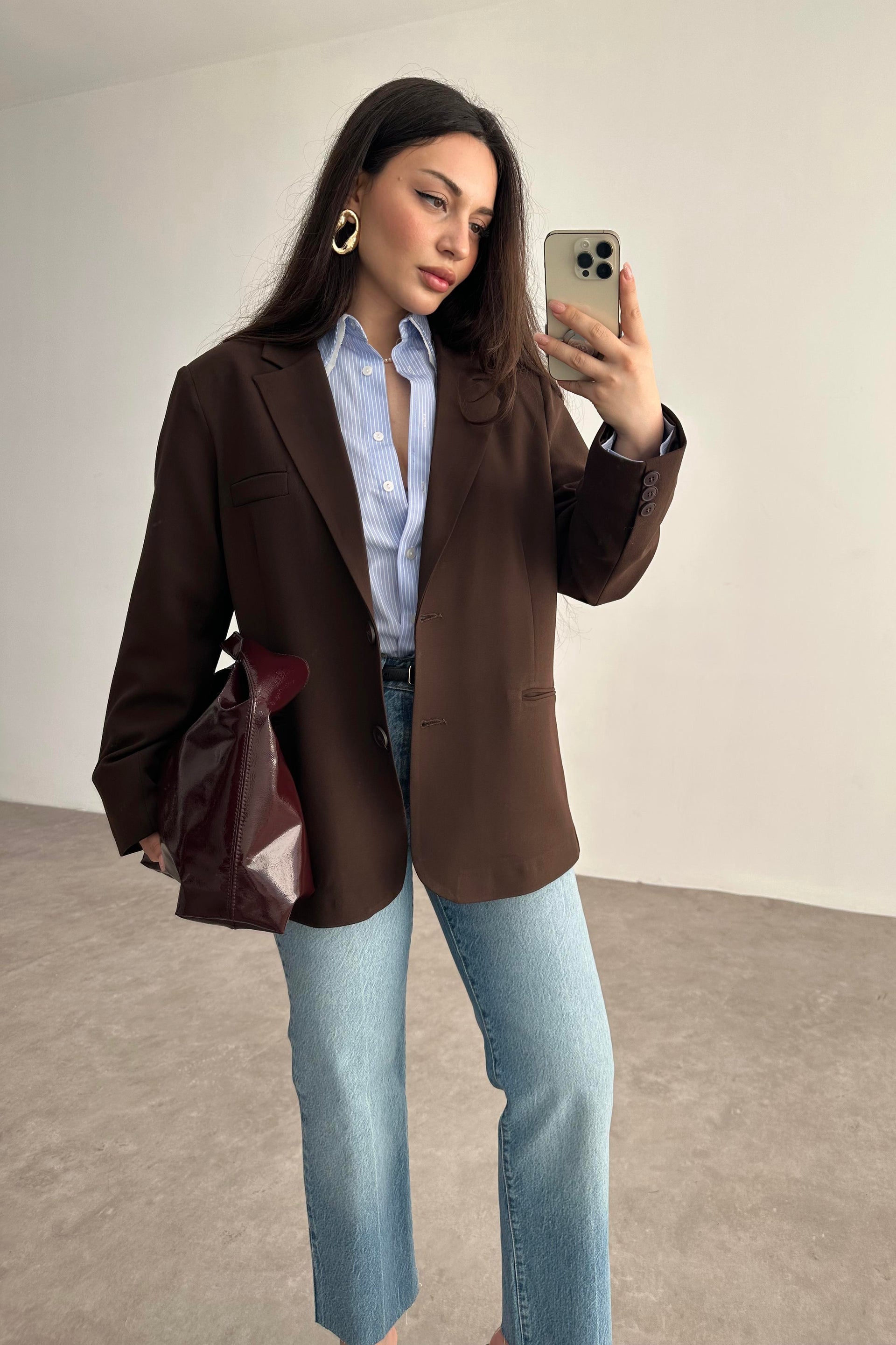 Klasik Kesim Premium Kahve Blazer Ceket
