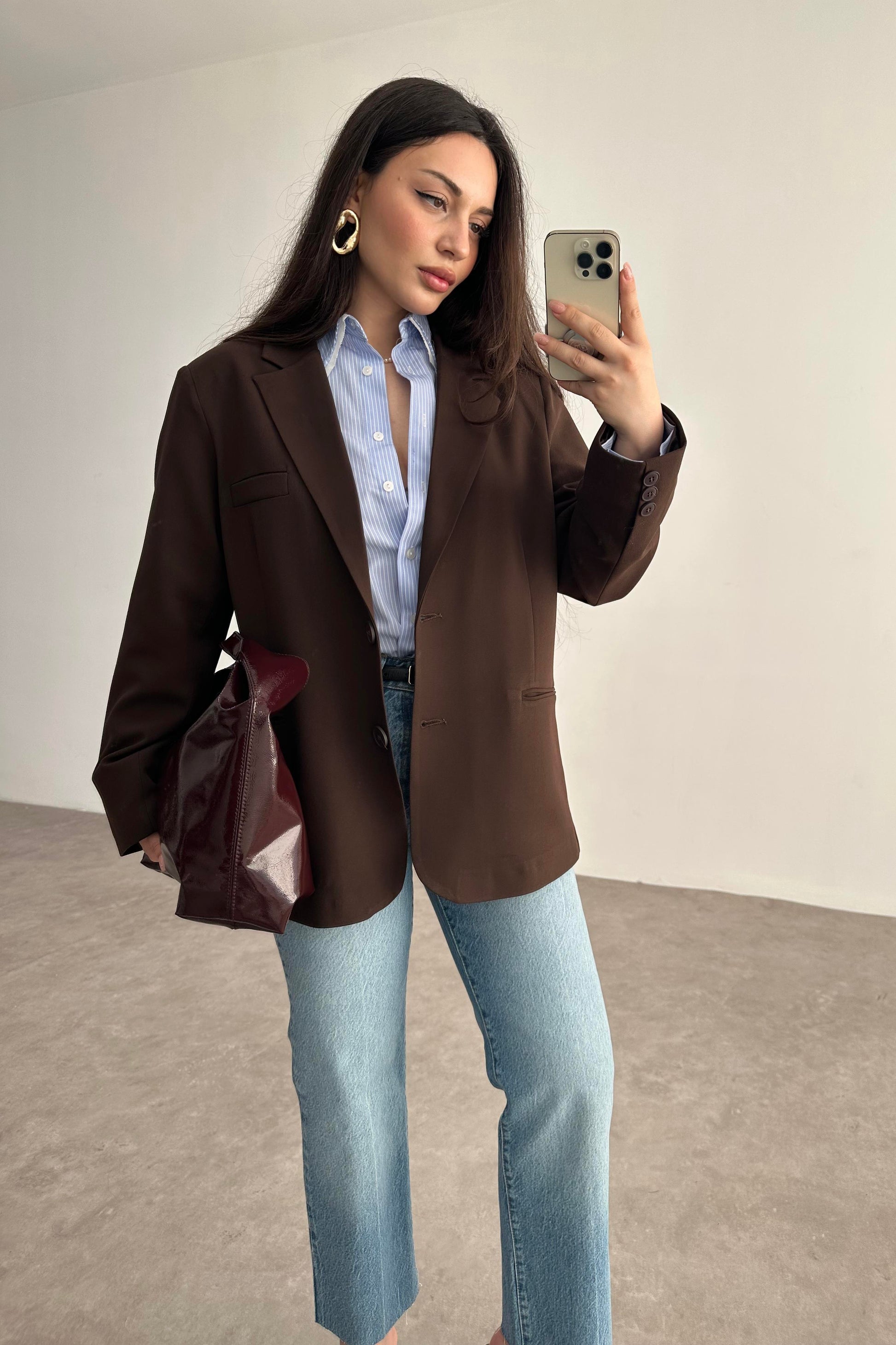 Klasik Kesim Premium Kahve Blazer Ceket