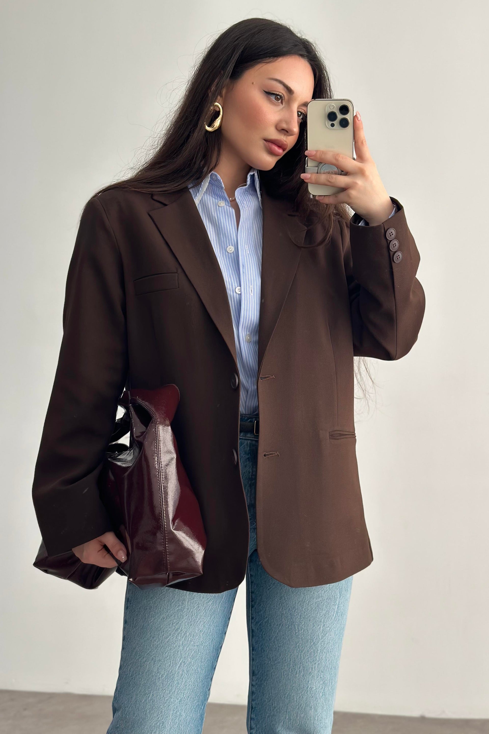 Klasik Kesim Premium Kahve Blazer Ceket