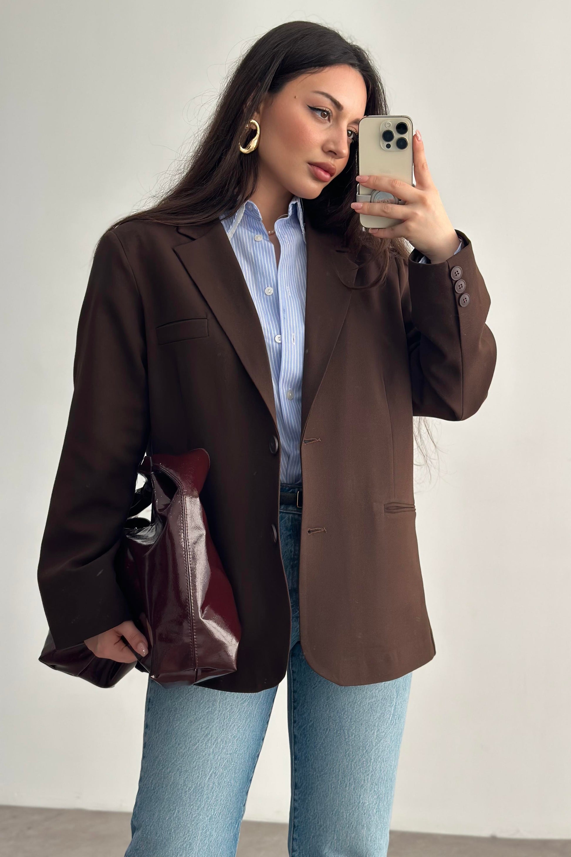 Klasik Kesim Premium Kahve Blazer Ceket
