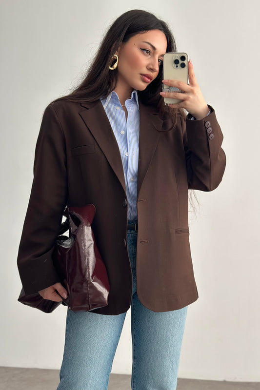 Klasik Kesim Premium Kahve Blazer Ceket
