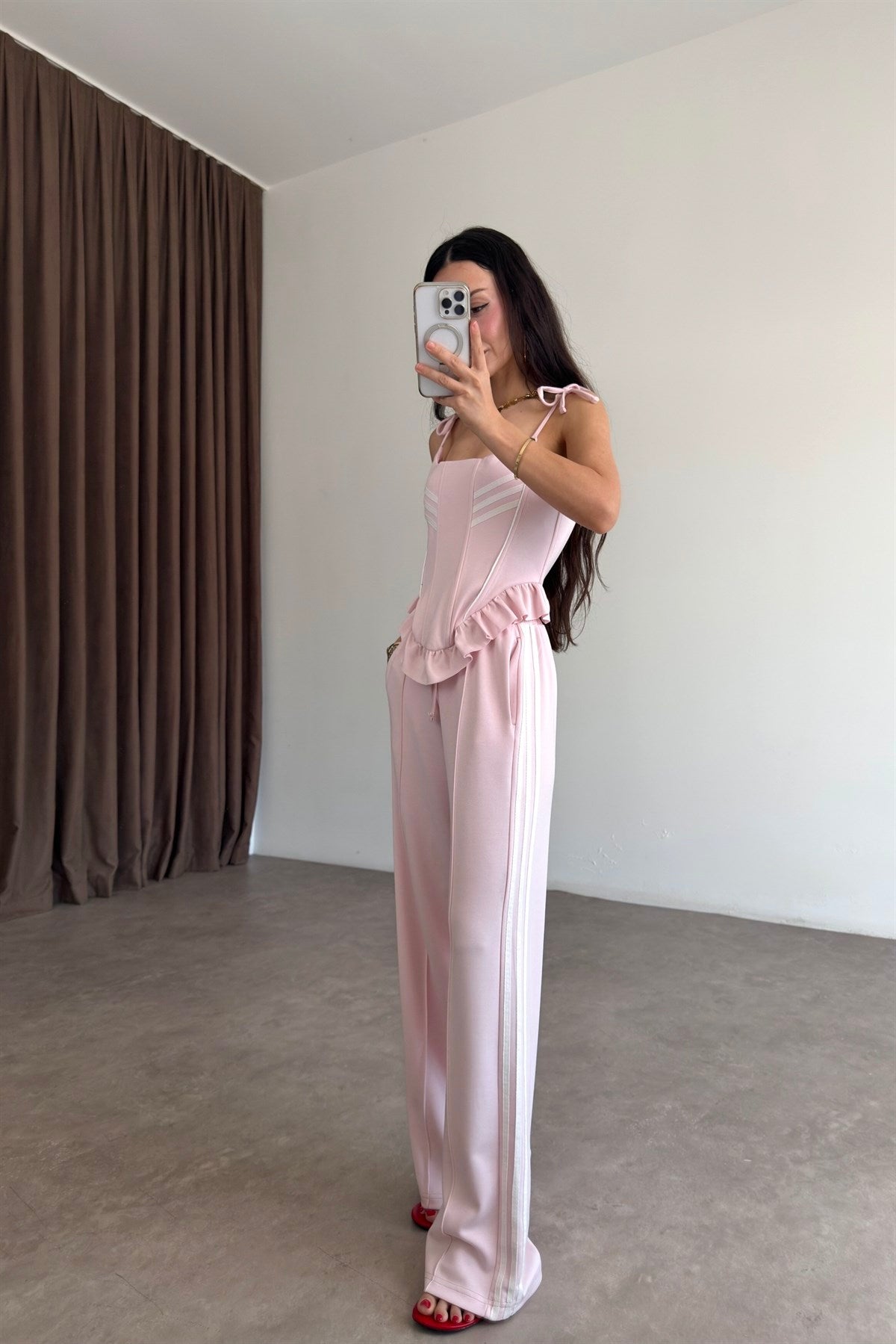 Korse Pantolon Pembe-Ekru Spor Takım