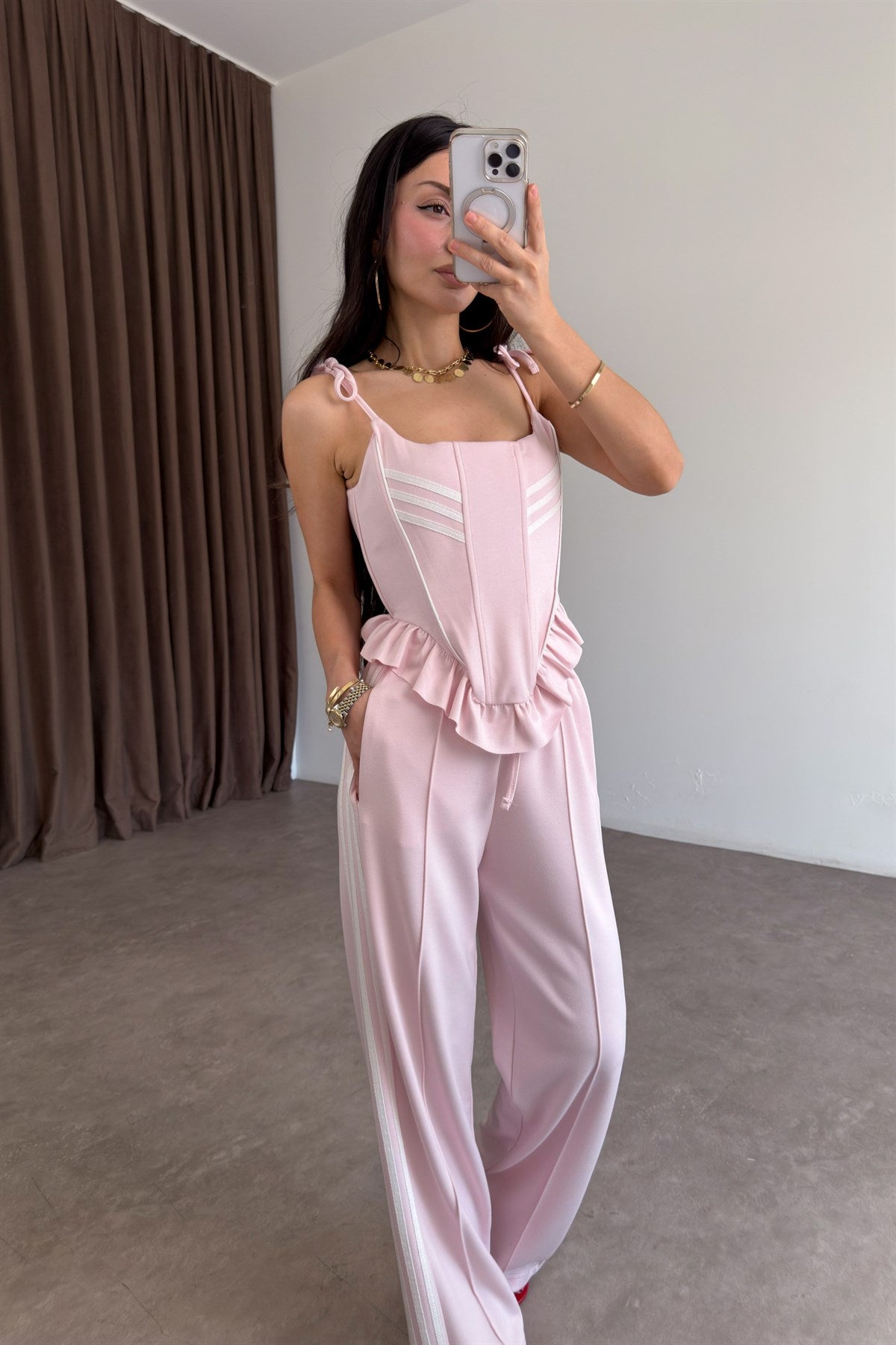 Korse Pantolon Pembe-Ekru Spor Takım