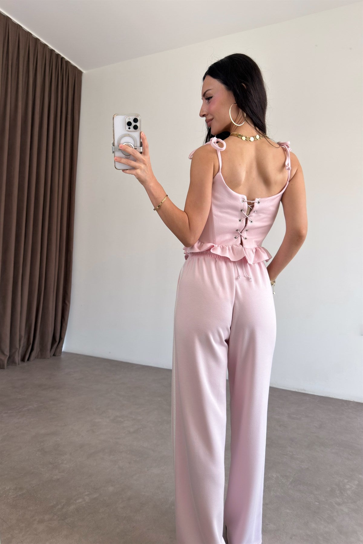 Korse Pantolon Pembe-Ekru Spor Takım
