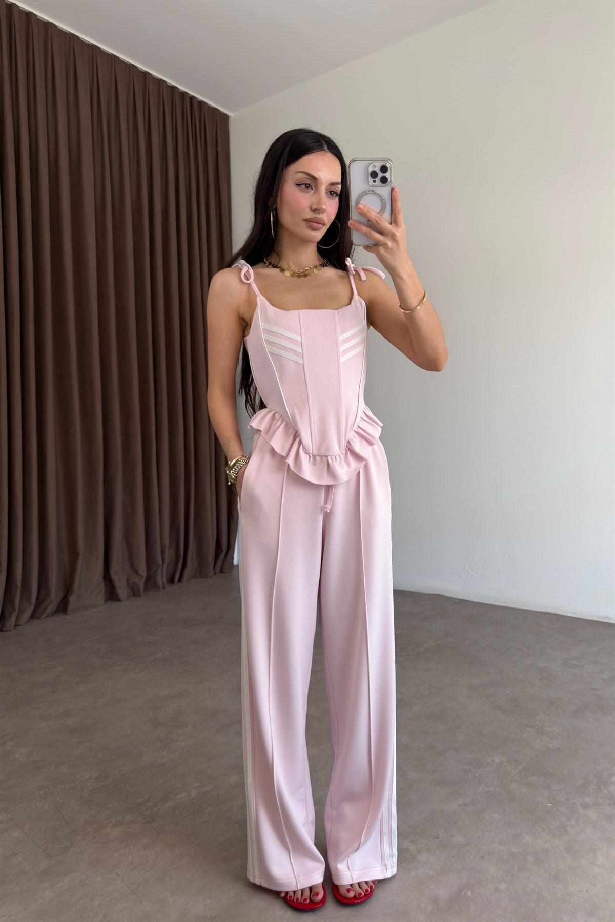 Korse Pantolon Pembe-Ekru Spor Takım