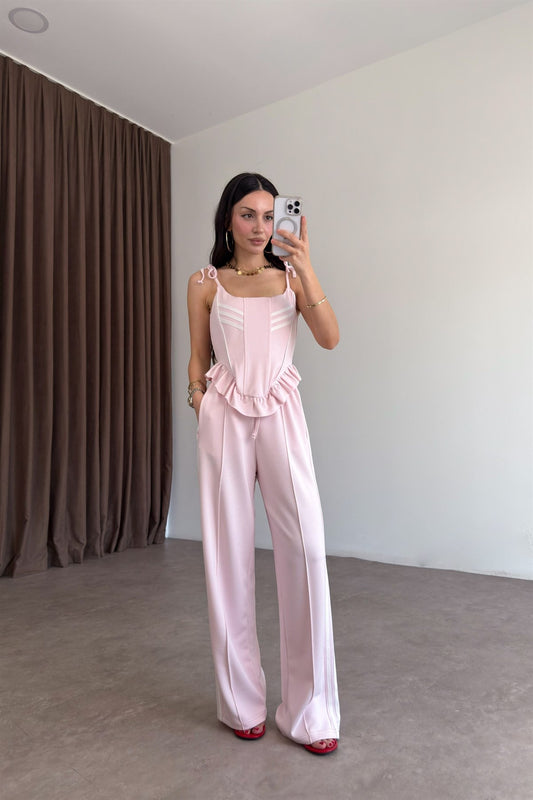 Korse Pantolon Pembe-Ekru Spor Takım
