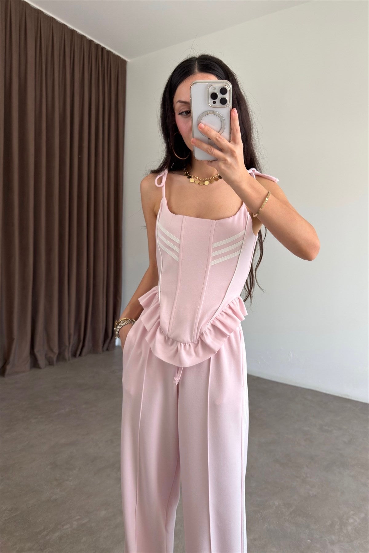 Korse Pantolon Pembe-Ekru Spor Takım