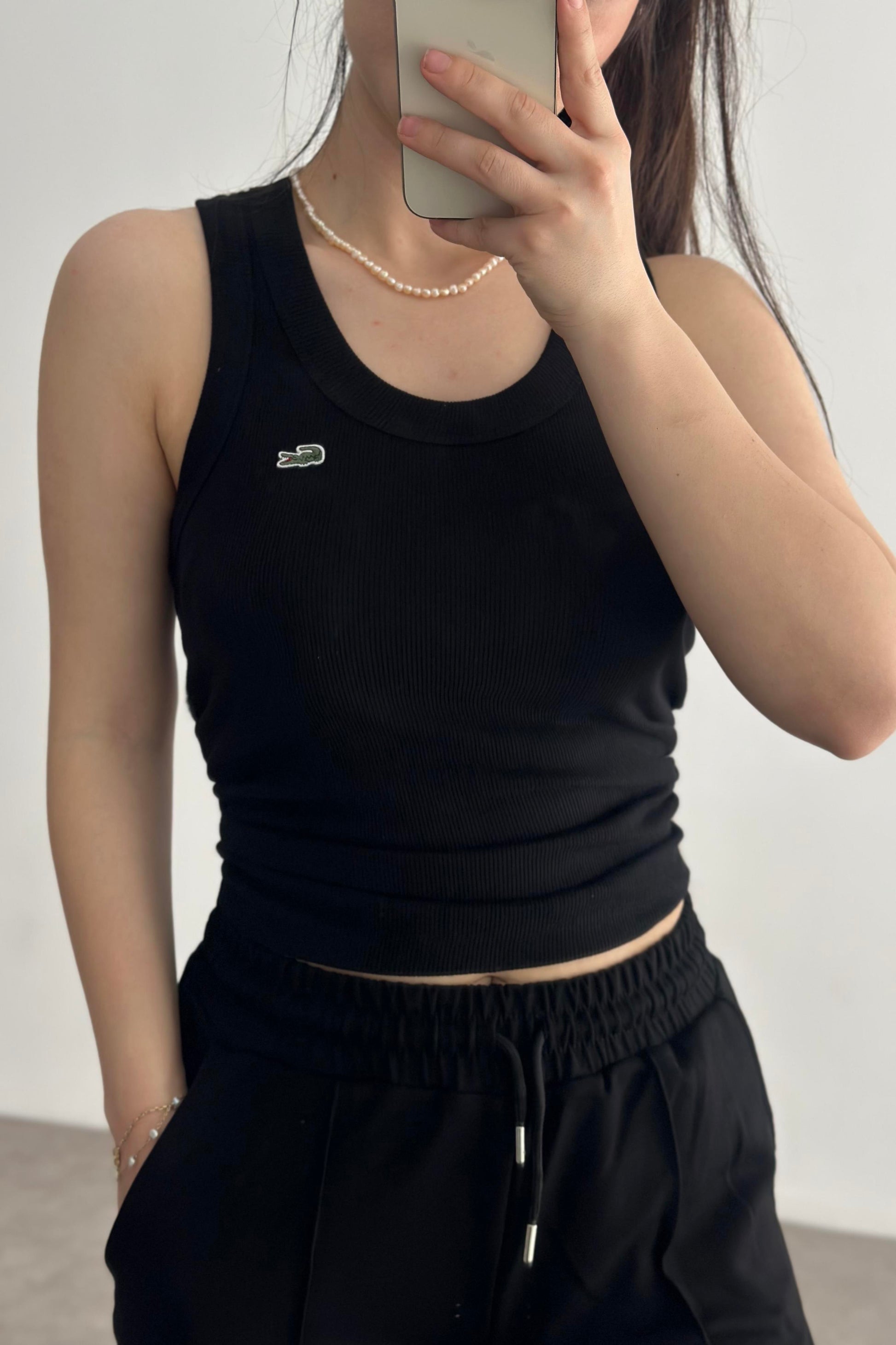 LCST Fitilli Bisiklet Yaka Kolsuz T-shirt Siyah