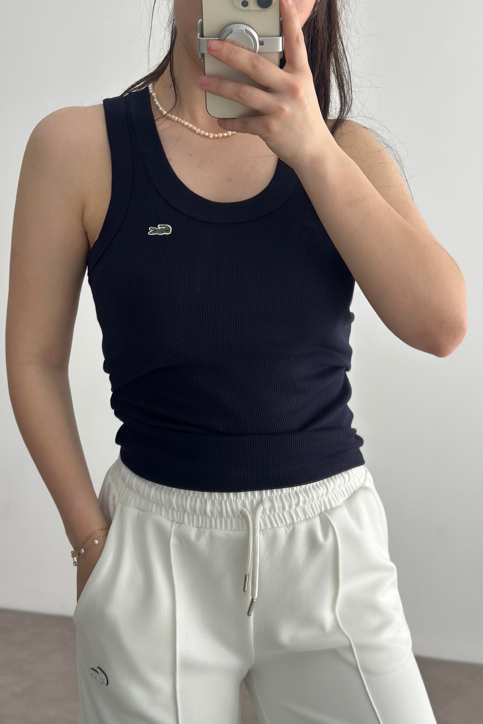LCST Fitilli Bisiklet Yaka Kolsuz T-shirt Lacivert