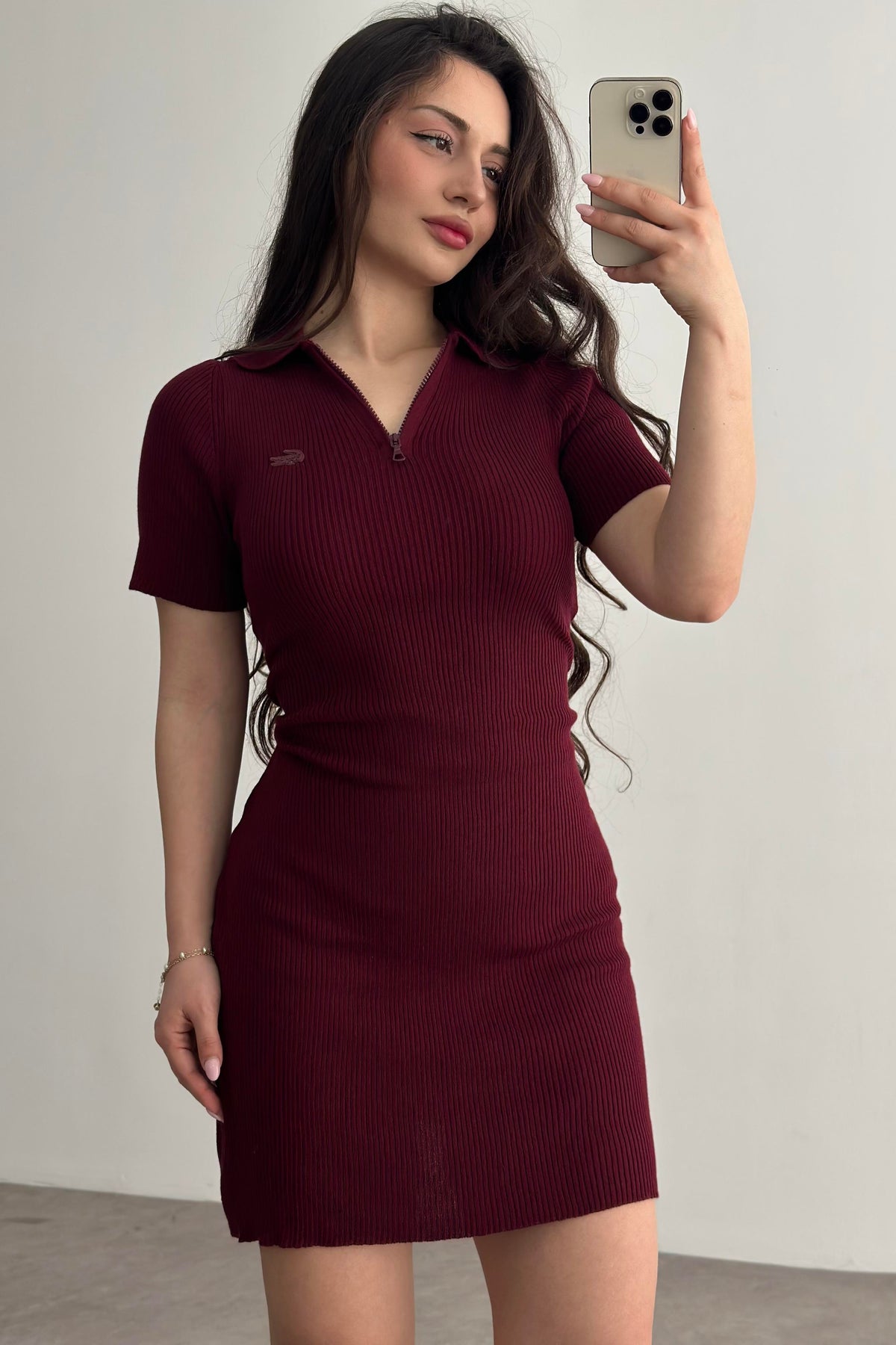 Lcst Fitilli Polo Yaka Elbise Bordo