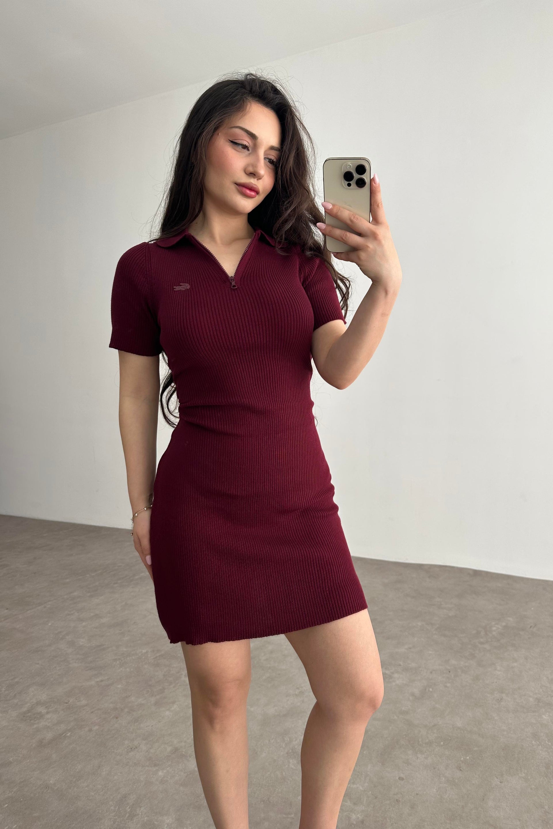 Lcst Fitilli Polo Yaka Elbise Bordo