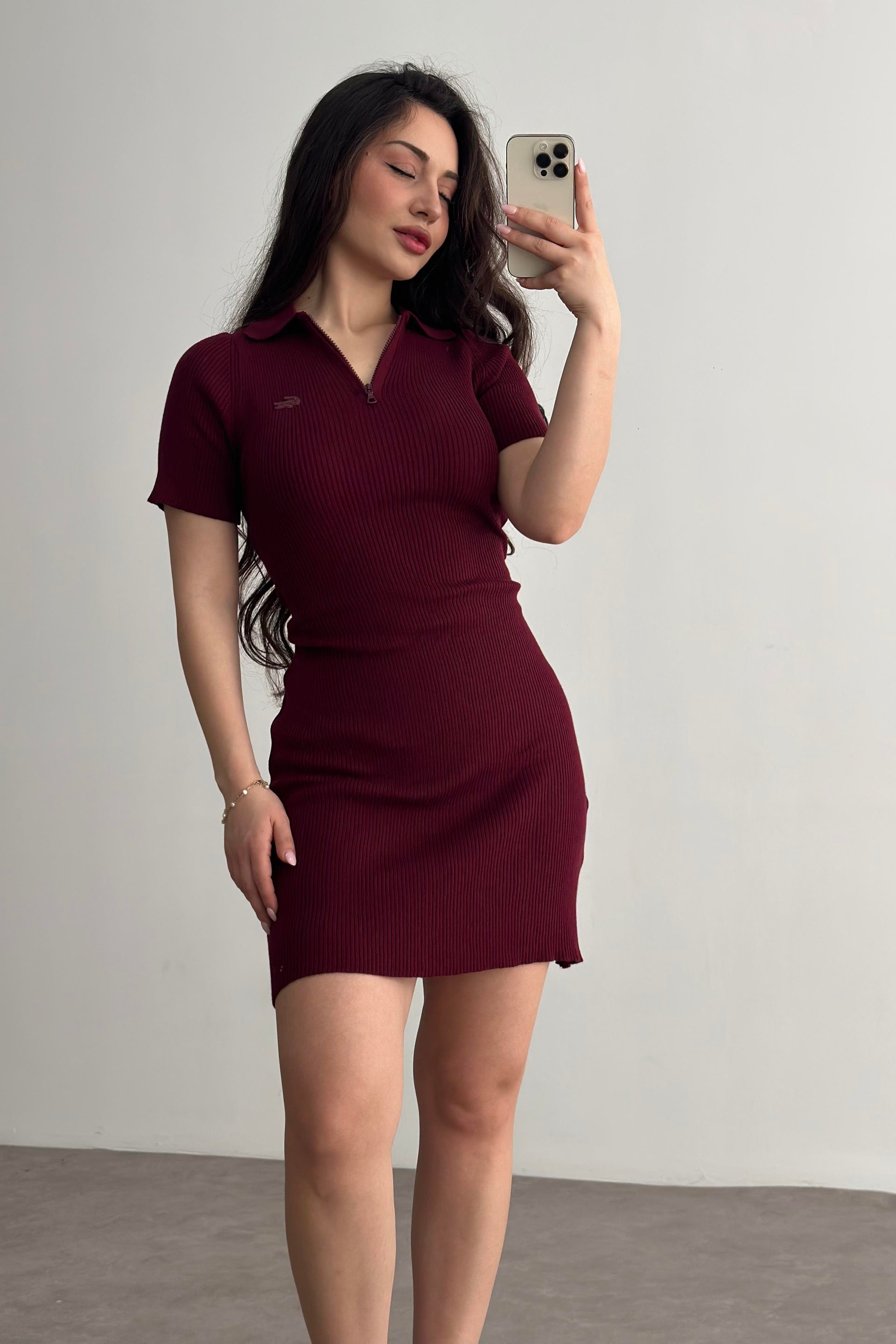 Lcst Fitilli Polo Yaka Elbise Bordo