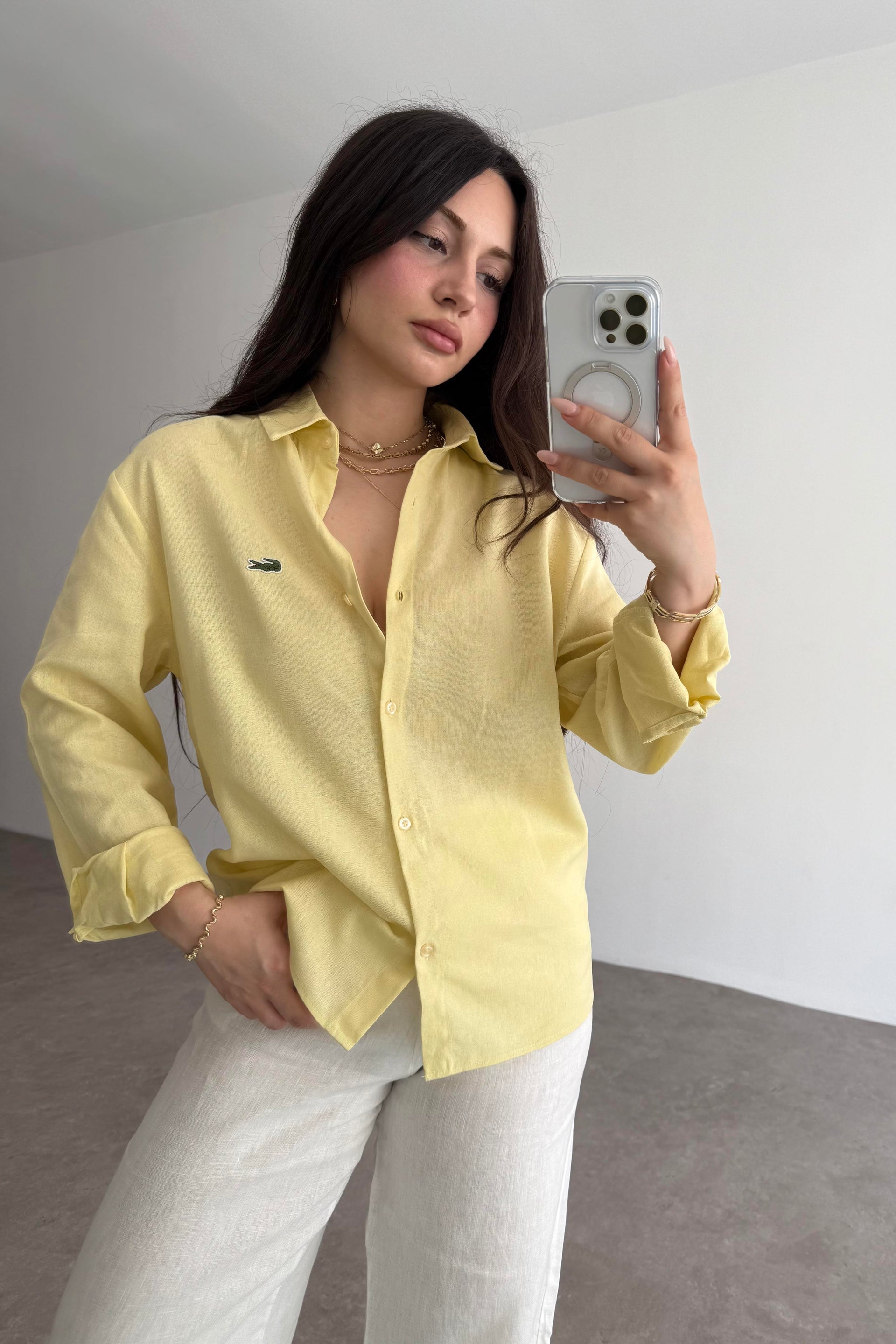 Lcst Keten Düz Kesim Sarı Gömlek