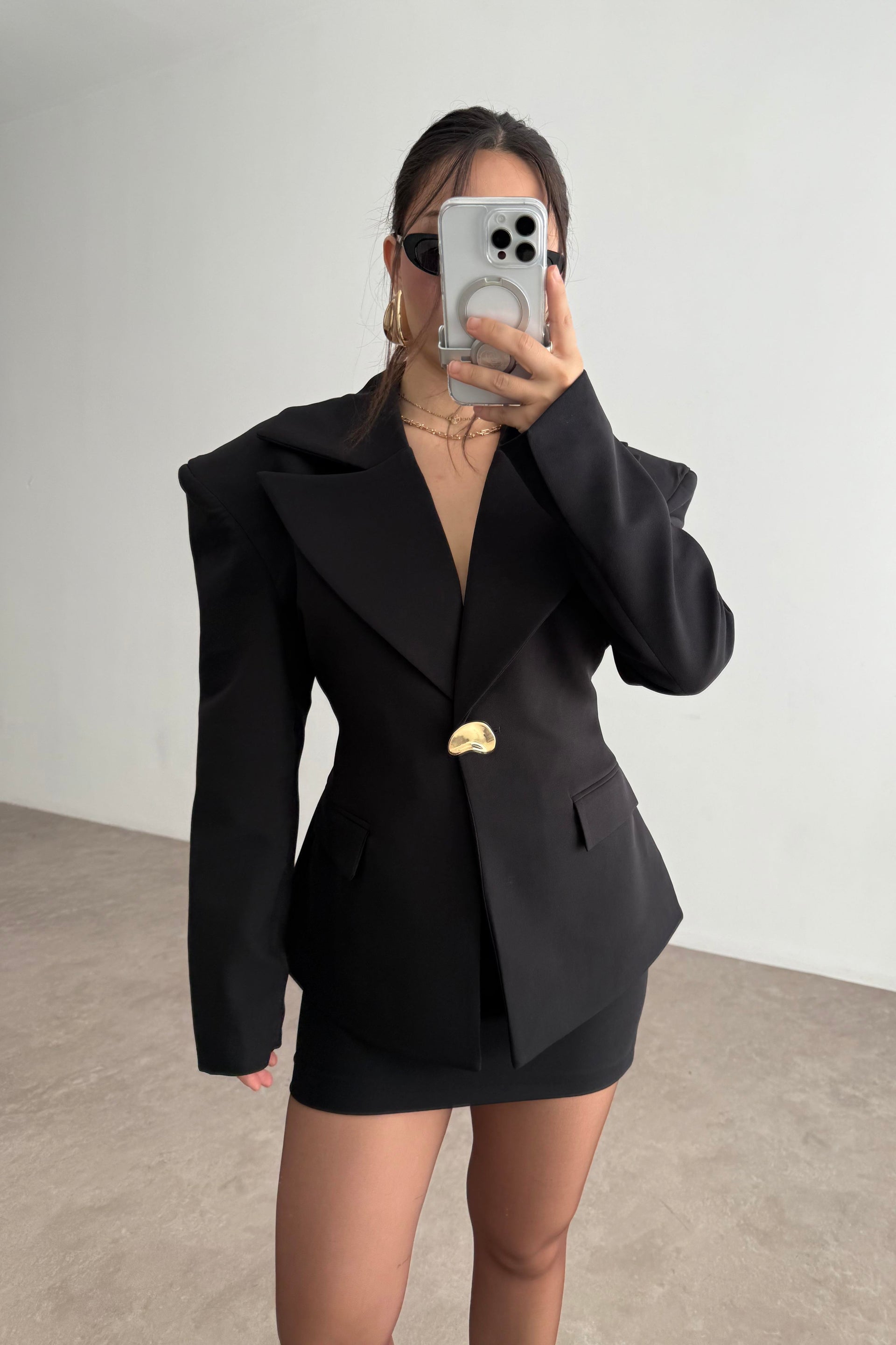Lucia Vatkalı Ceket Etek Siyah Takım