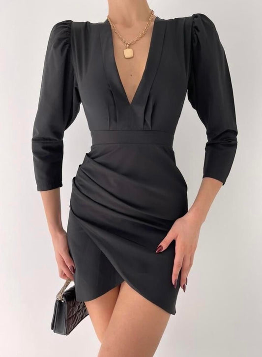 Malefiz Drape Detaylı Siyah Elbise