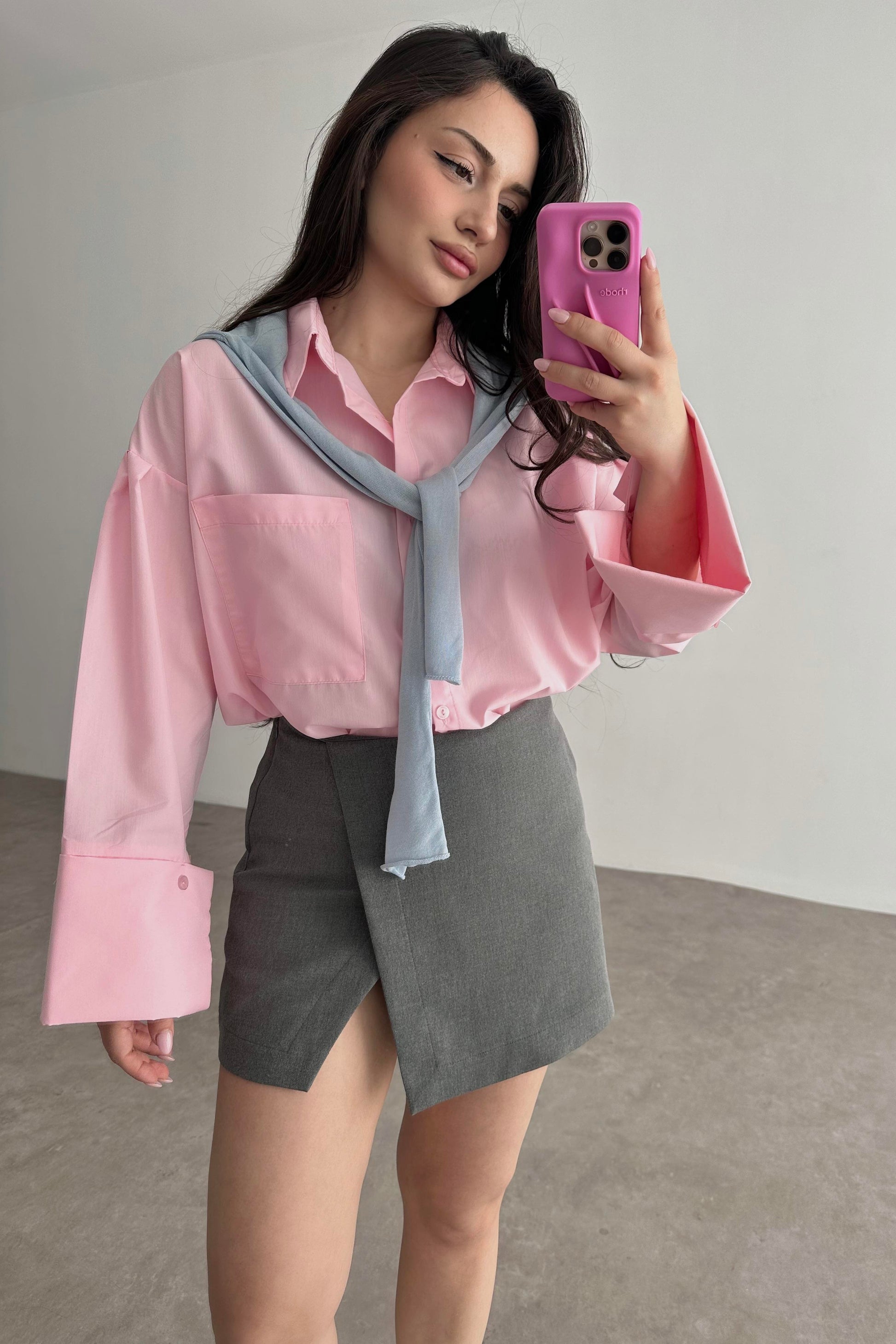 Manşetli Gömlek Pastel Pembe