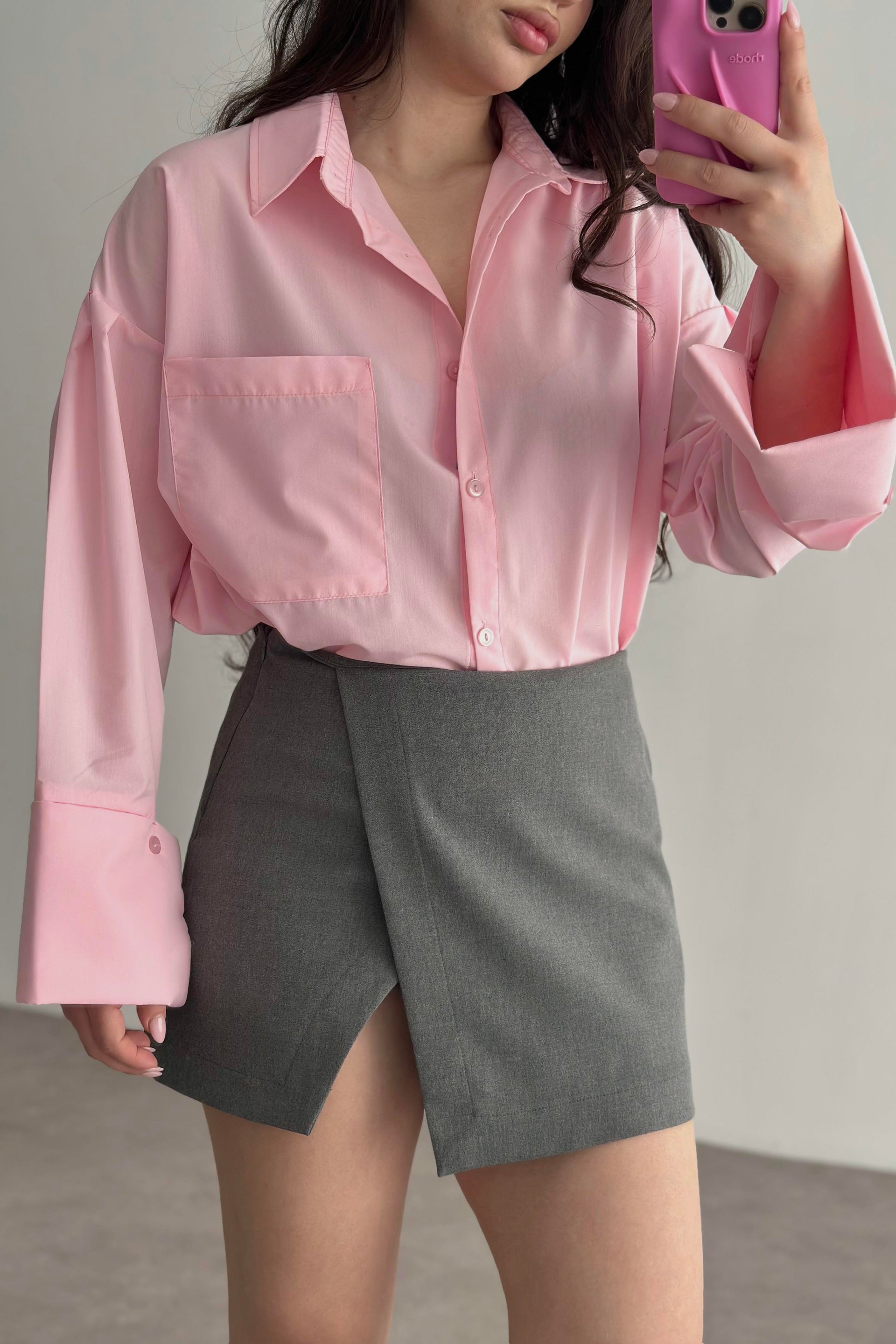 Manşetli Gömlek Pastel Pembe
