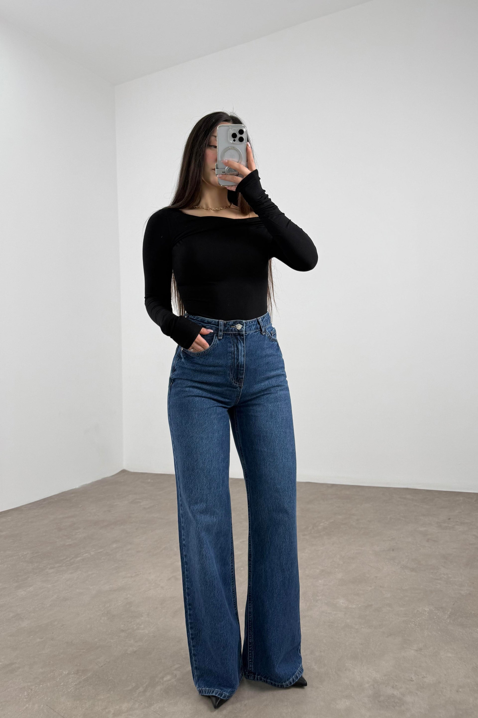 Mng Koyu Mavi Straight Leg Yüksek Belli Jean