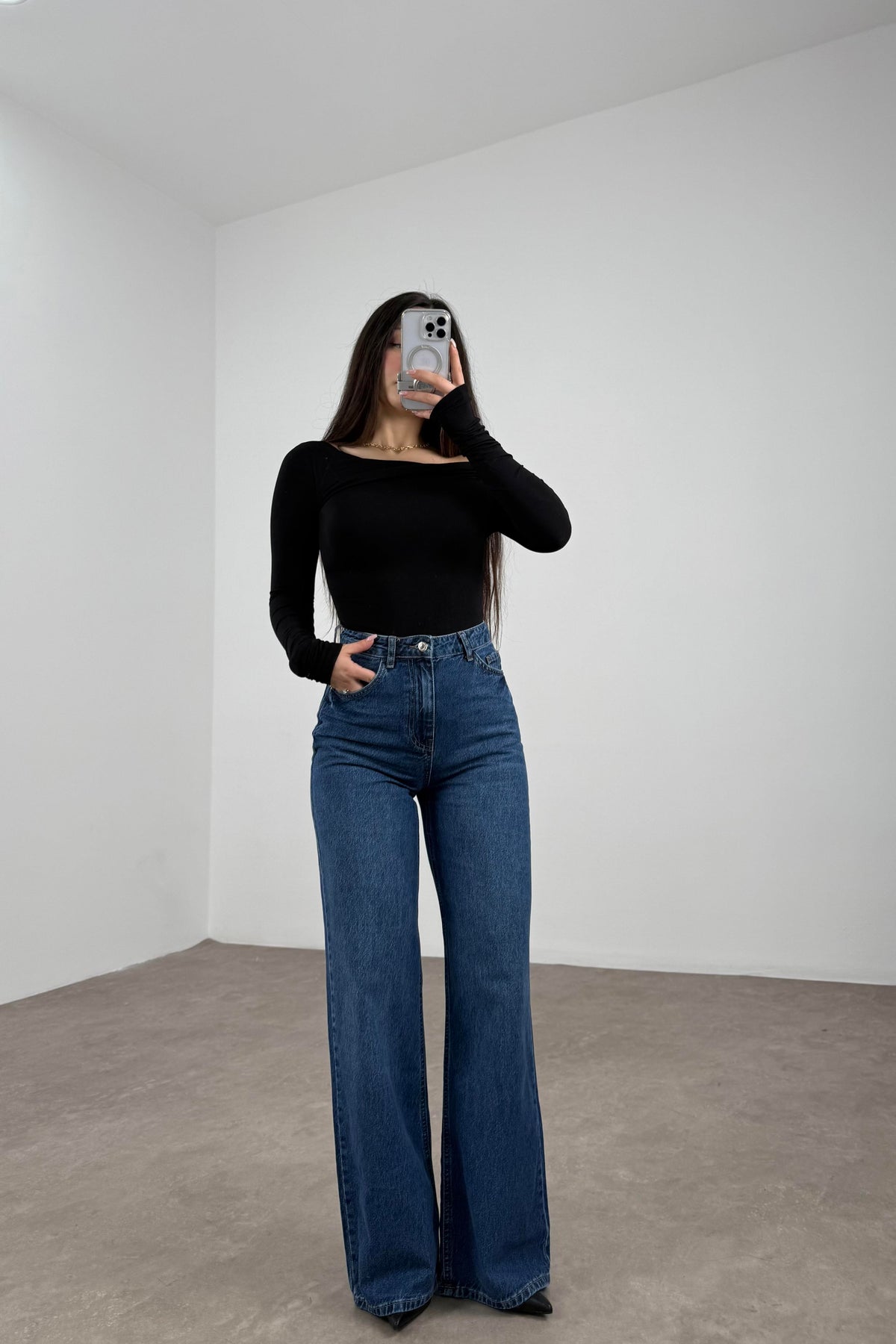Mng Koyu Mavi Straight Leg Yüksek Belli Jean