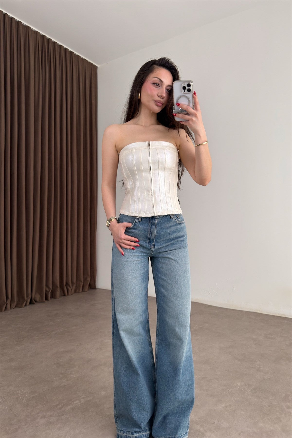 MNG Orijinal Eskitme Paça Yüksek Belli Wide Leg Jean