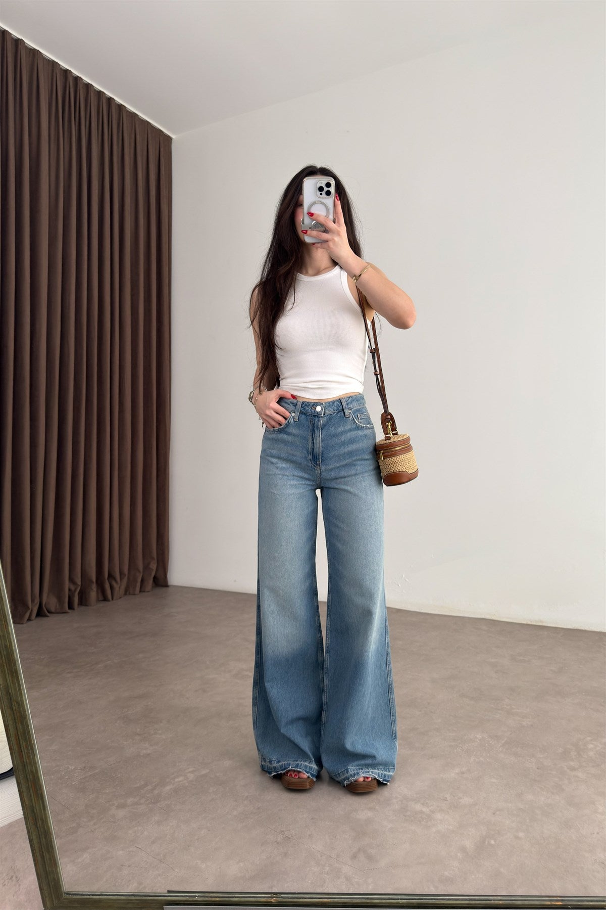 MNG Orijinal Eskitme Paça Yüksek Belli Wide Leg Jean