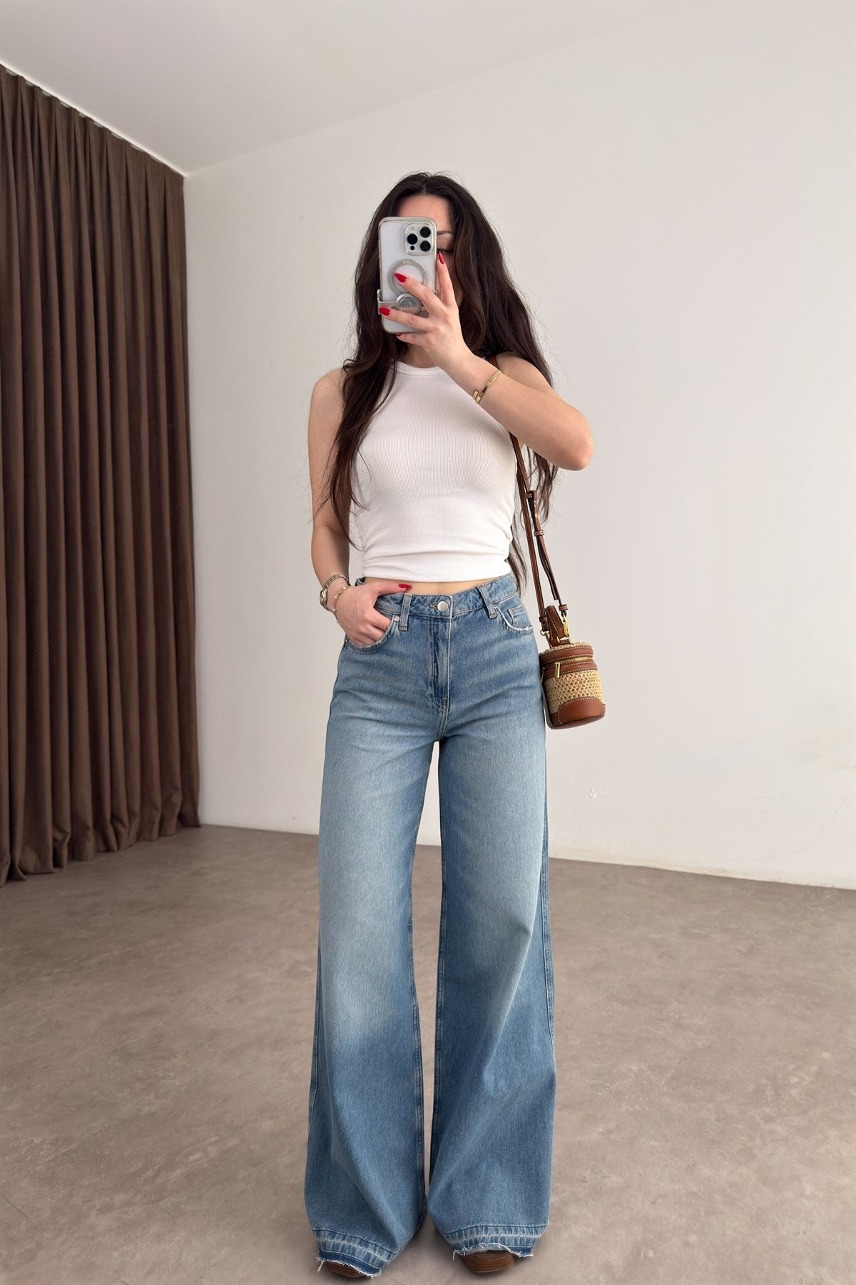 MNG Orijinal Eskitme Paça Yüksek Belli Wide Leg Jean