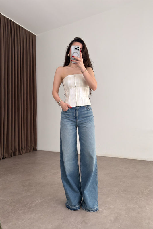 MNG Orijinal Eskitme Paça Yüksek Belli Wide Leg Jean