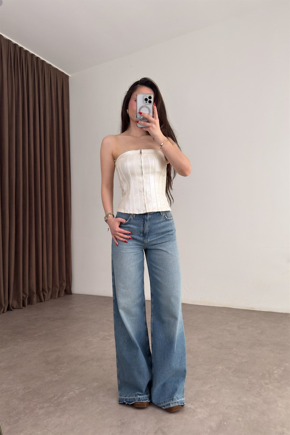 MNG Orijinal Eskitme Paça Yüksek Belli Wide Leg Jean