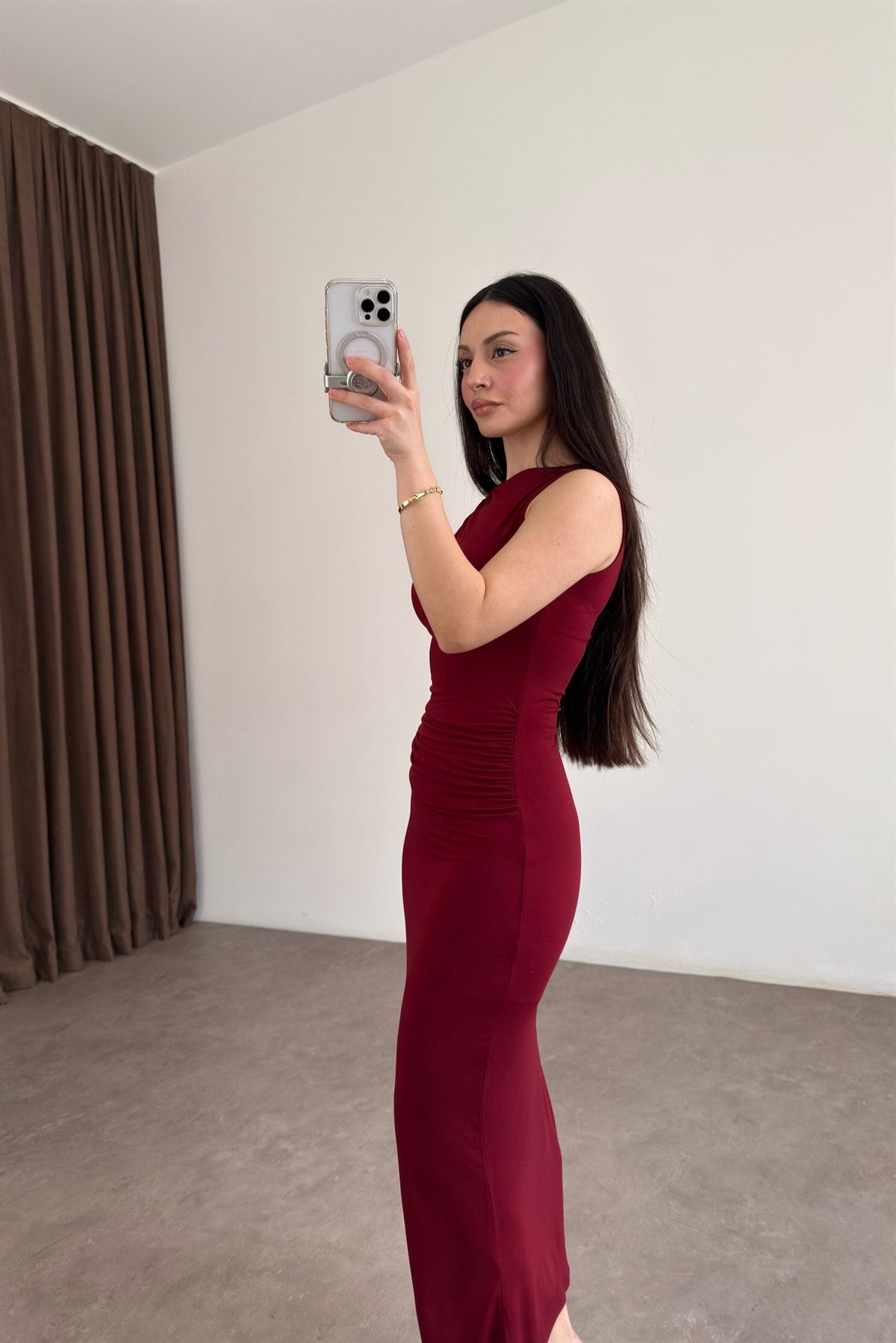 Mng Orijinal Mücevher Detaylı Mürdüm Midi Elbise