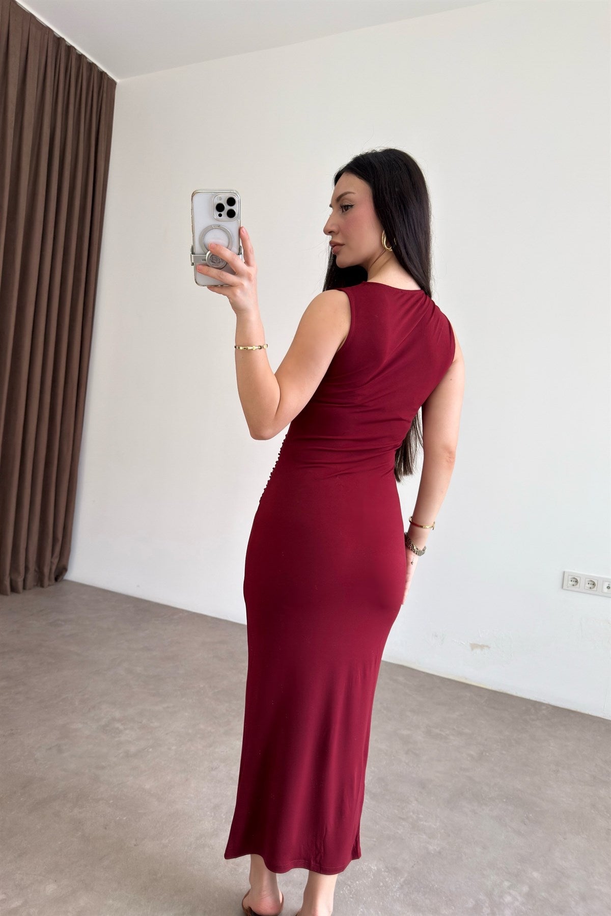Mng Orijinal Mücevher Detaylı Mürdüm Midi Elbise