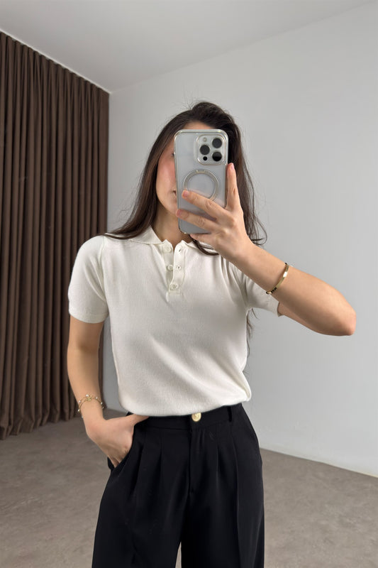 Mssmo Dtti Polo Yaka Kısa Kollu Ekru Triko