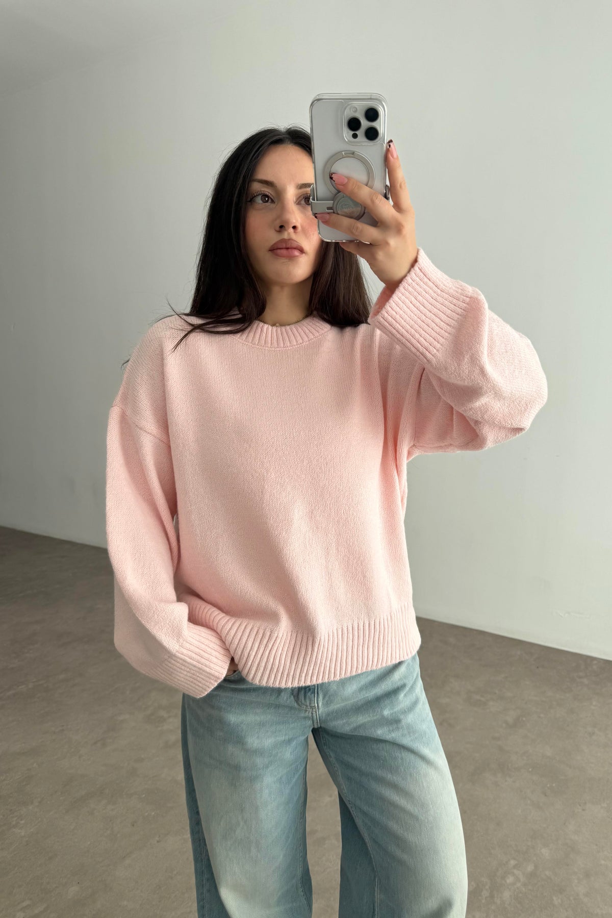 Mssmo Yuvarlak Yaka Triko Kazak Pembe