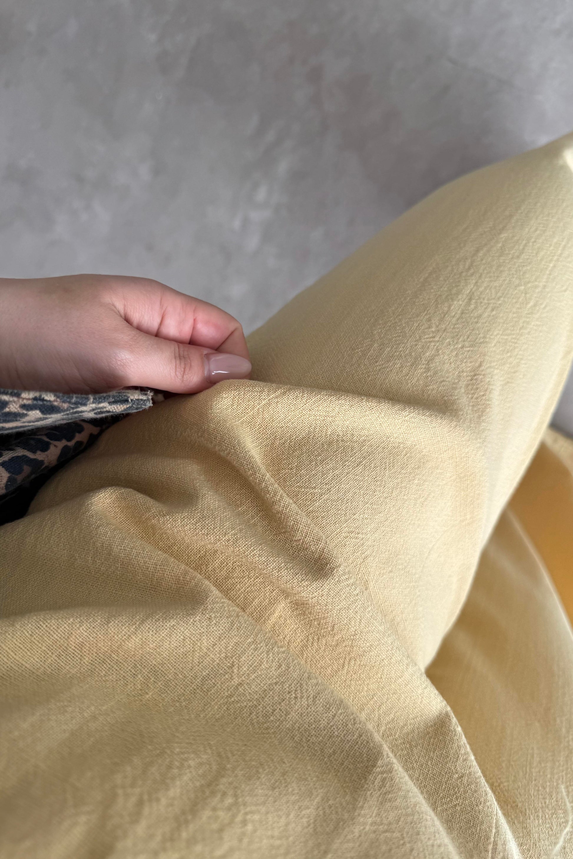 Natural Pamuk Dokuma Pantolon Koyu Sarı