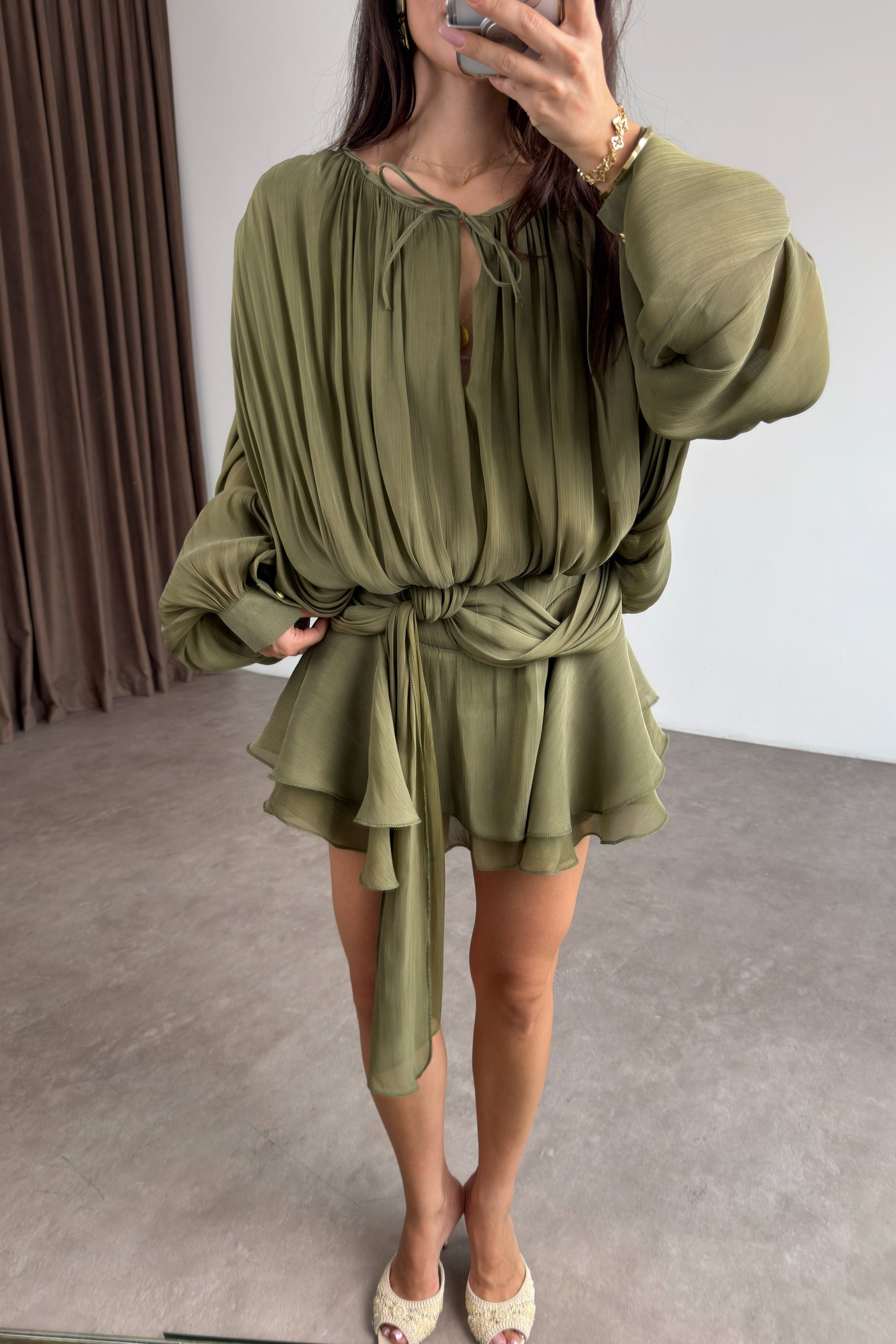 Nerina Işıltılı Peri Kumaş Yeşil Elbise