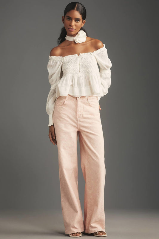 Orijinal Marka Çiçek Desenli Soft Pembe Jean