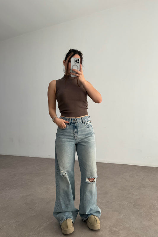Orijinal Marka Eskitme Detaylı Vintage  Mavi Jean
