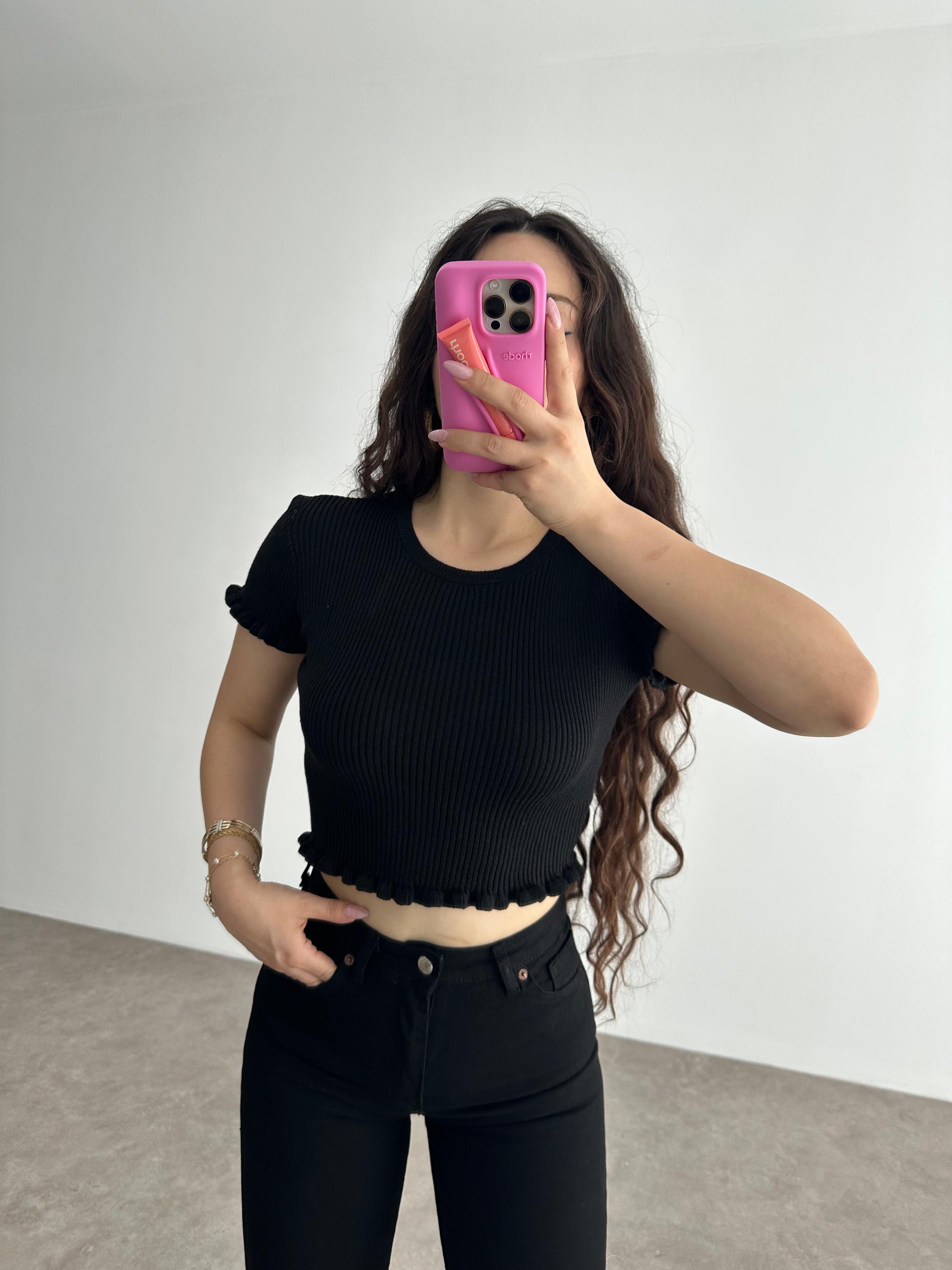 Orijinal Marka Fırfırlı Siyah Triko