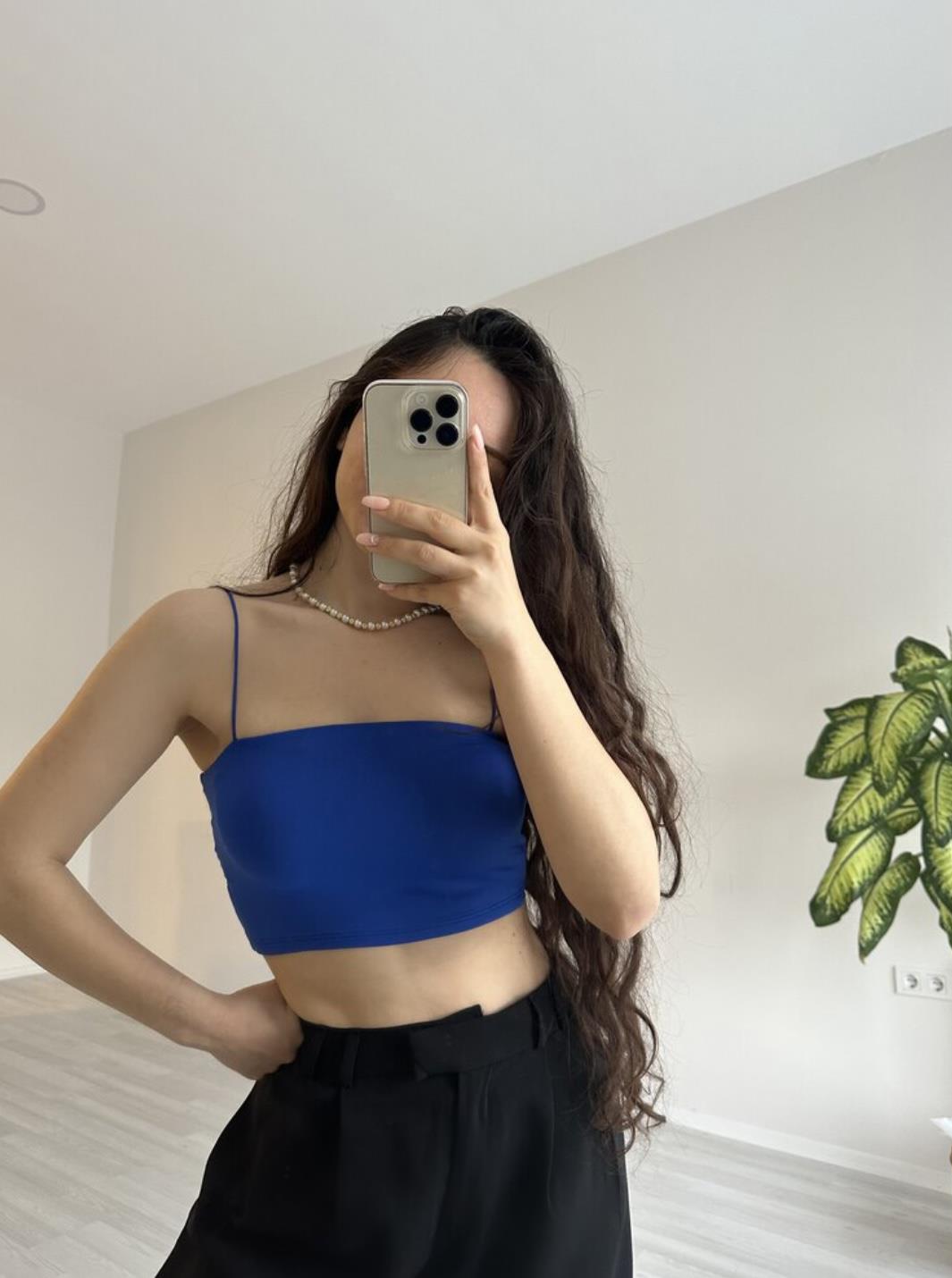 Orijinal Marka Mavi Spagetti Askılı Bralet