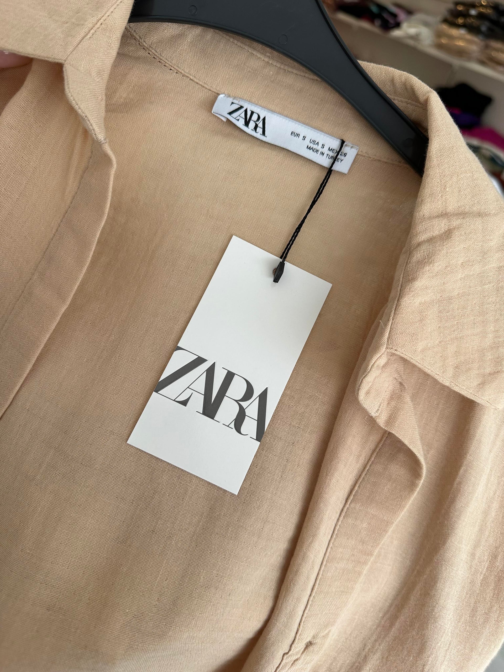 Orijinal Premium Keten Crop Gömlek Bej